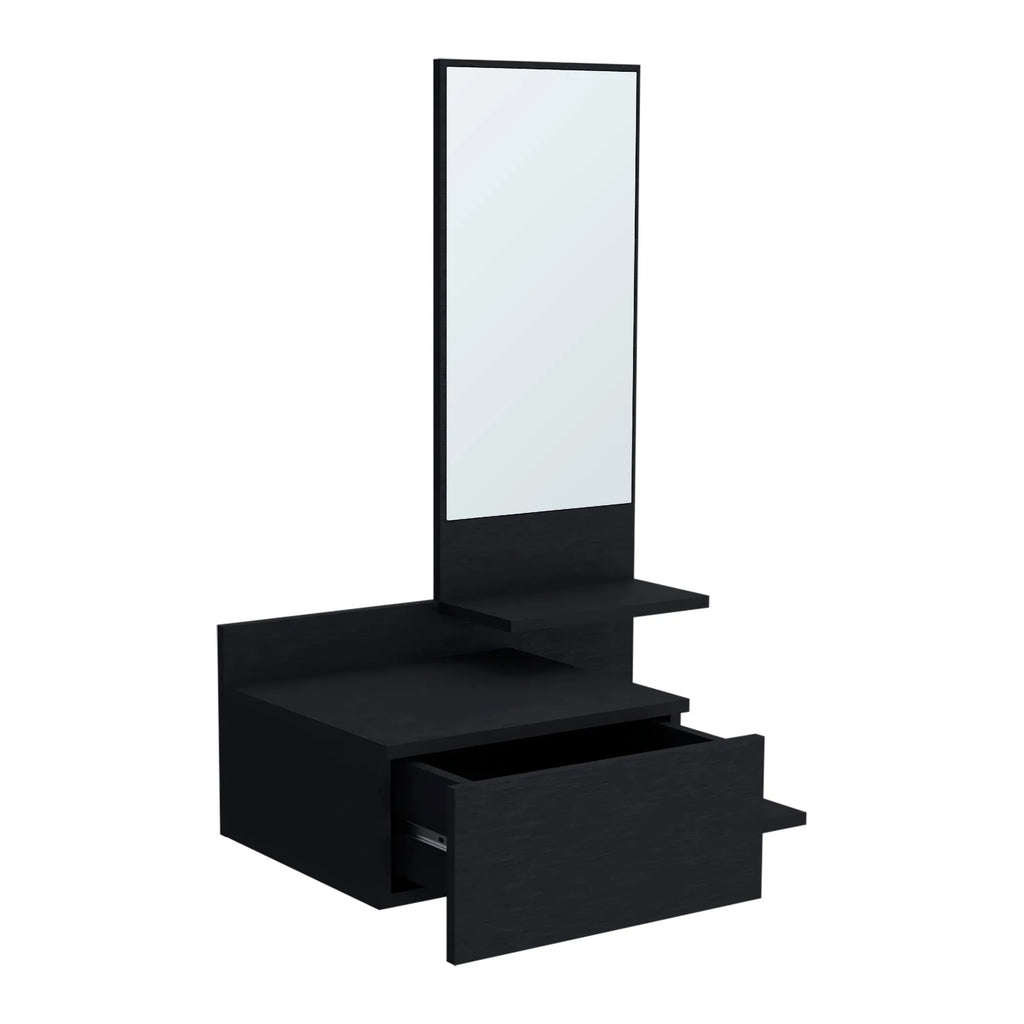 36″ Black Wood Wall Mounted Accent Cabinet With Drawer And Mirror — view 3