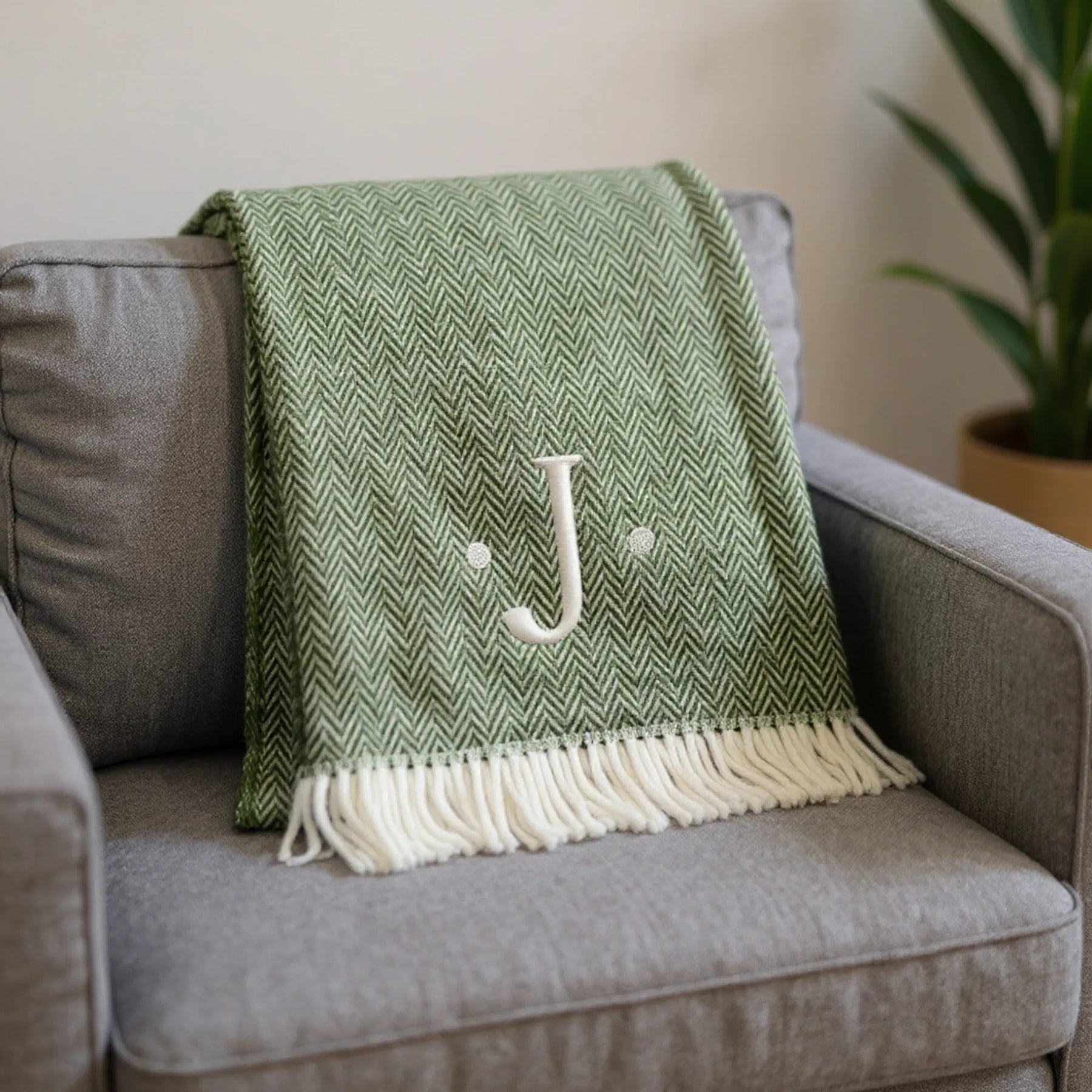 Herringbone Cotton Blend J Throw Blanket with Tassels And Embroidery — view 2