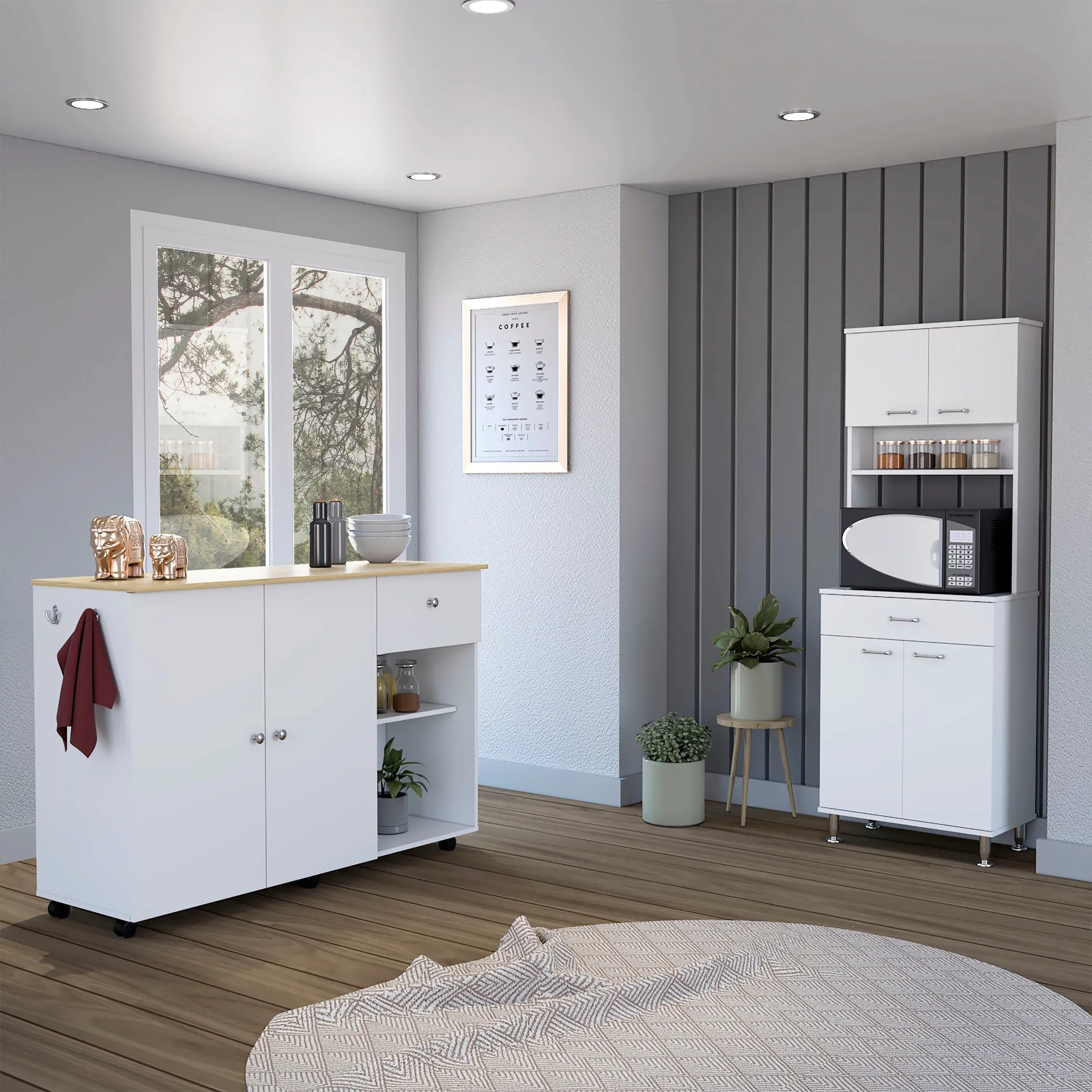 Campbell 2 Piece Kitchen Set, Kitchen Island + Pantry