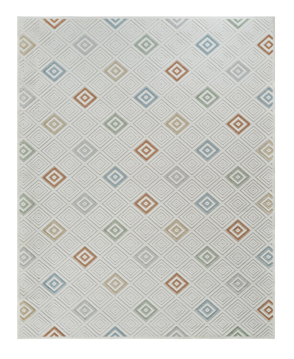 8′ X 10′ Cream and Beige Geometric Distressed Indoor Outdoor Area Rug — view 2
