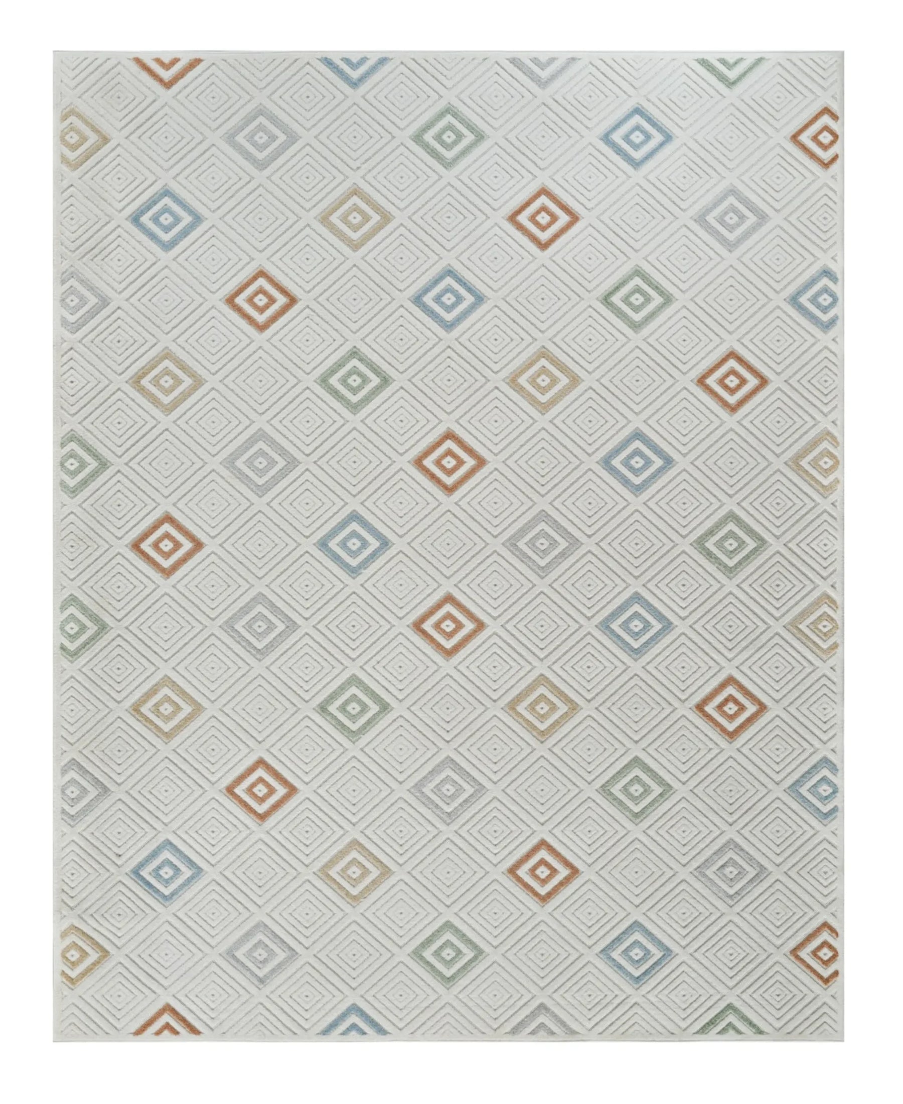 8′ X 10′ Cream and Beige Geometric Distressed Indoor Outdoor Area Rug — view 2