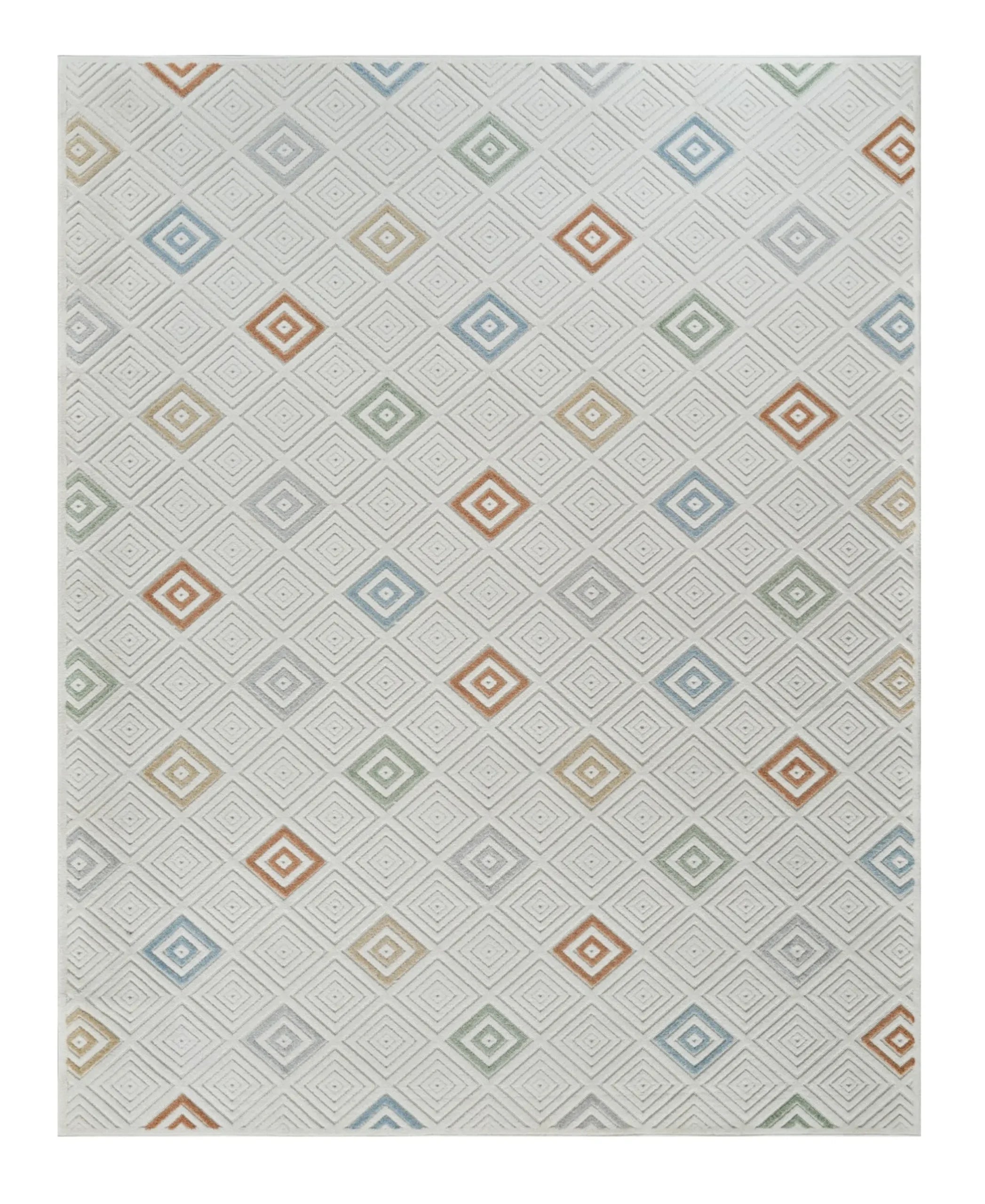 8′ X 10′ Cream and Beige Geometric Distressed Indoor Outdoor Area Rug — view 2