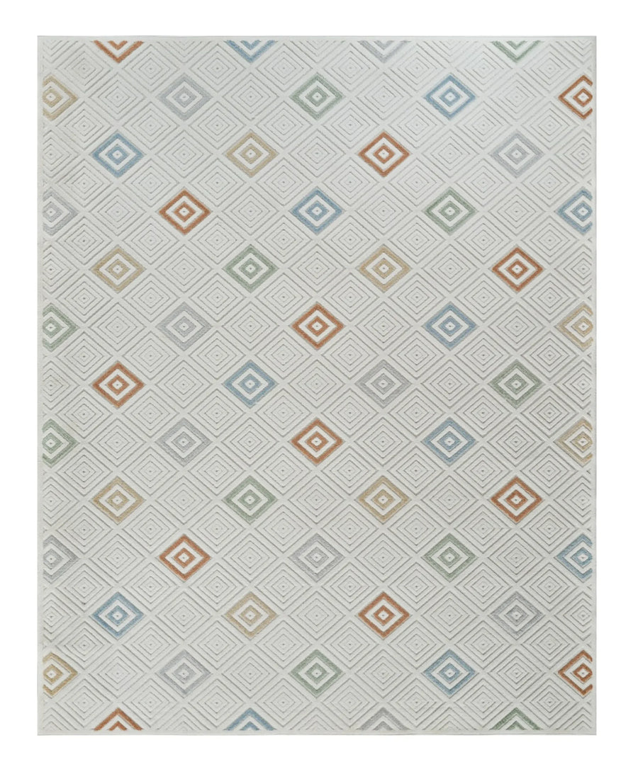 8′ X 10′ Cream and Beige Geometric Distressed Indoor Outdoor Area Rug — view 2