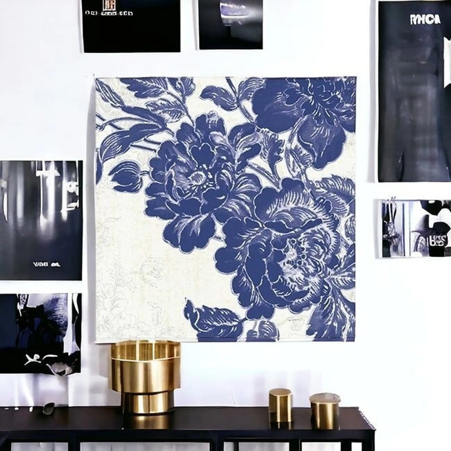 Blue Toile Rose Unframed Print Wall Art — view 2