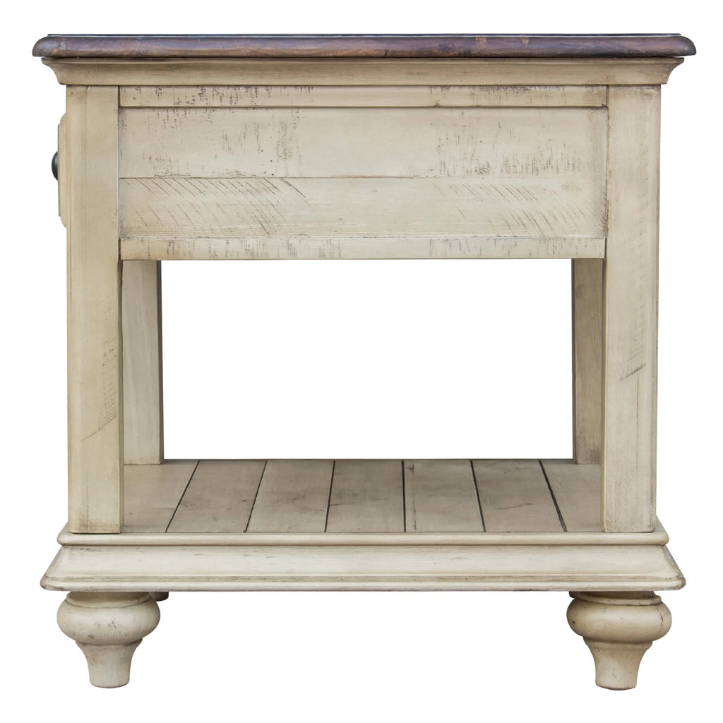 Sunset Trading Shades of Sand End Table | Drawer Shelf | Fully Assembled | Cream/Walnut Brown Solid Wood — view 3