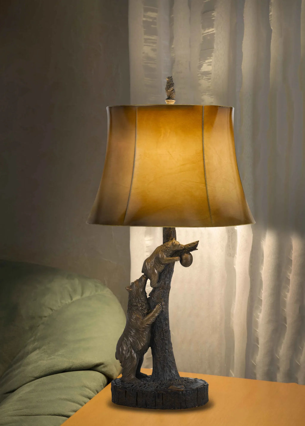 31″ Bronze Bears After the Honey Table Lamp With Brown Faux Leather Shade — view 4