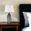 30″ Teal Blue Concrete Table Lamp With Cream Empire Shade