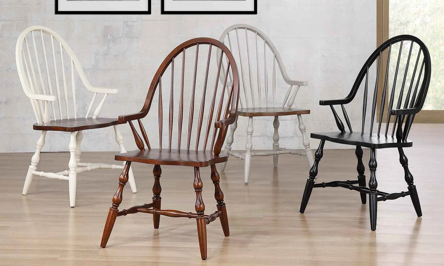 Sunset Trading Andrews Windsor Spindleback Dining Chair with Arms | Fully Assembled Kitchen Armchair| Modern Farmhouse Minim…