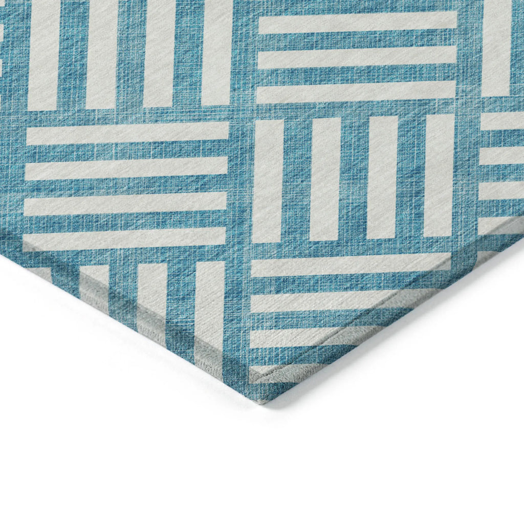 9′ X 12′ Teal Blue And Ivory Geometric Washable Indoor Outdoor Area Rug — view 4