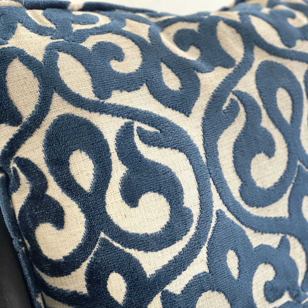 Plutus Velvety French Medallion Blue and Off White Geometric Luxury Throw Pillow — view 3