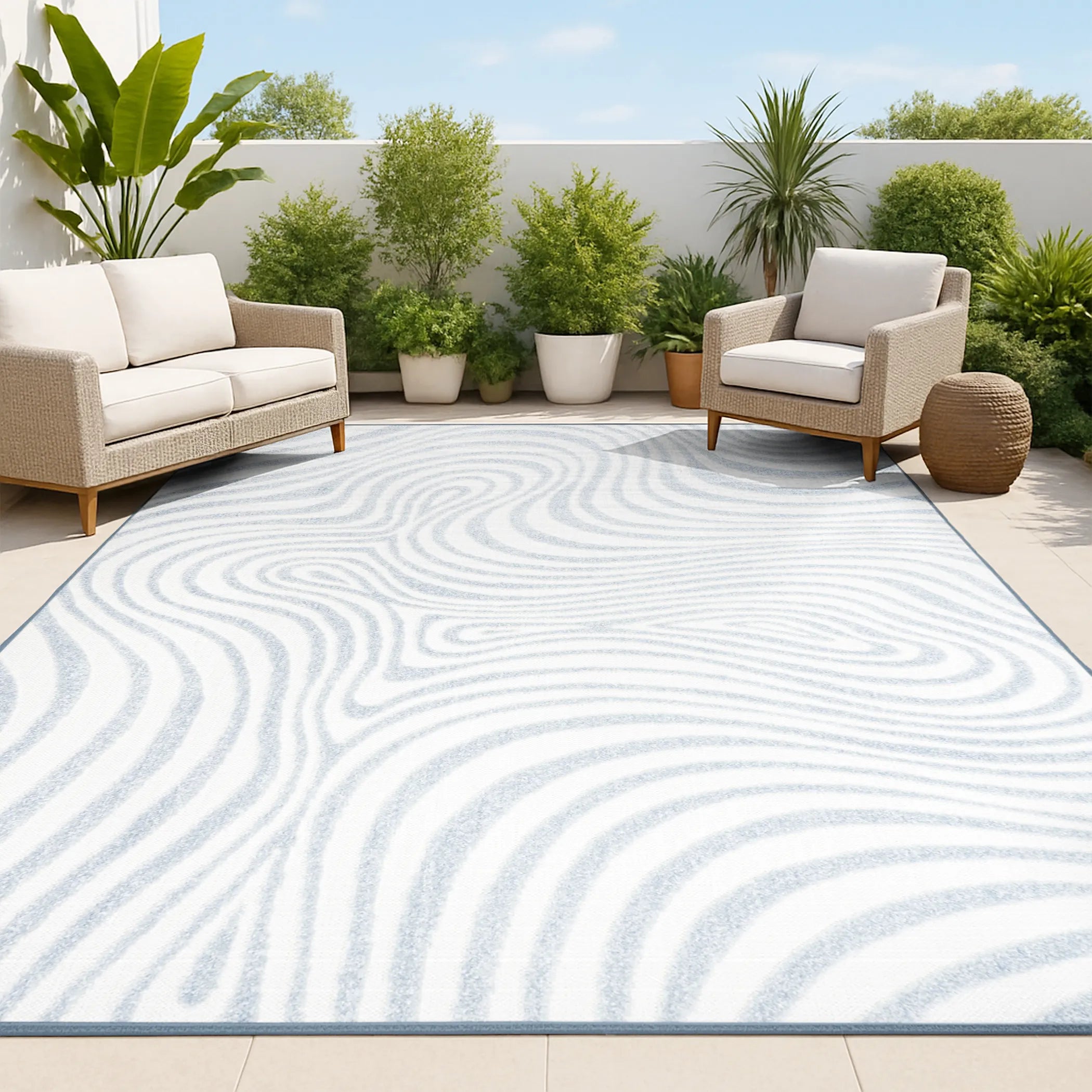 12′ X 15′ Light Blue And Ivory Abstract Indoor Outdoor Area Rug — view 3