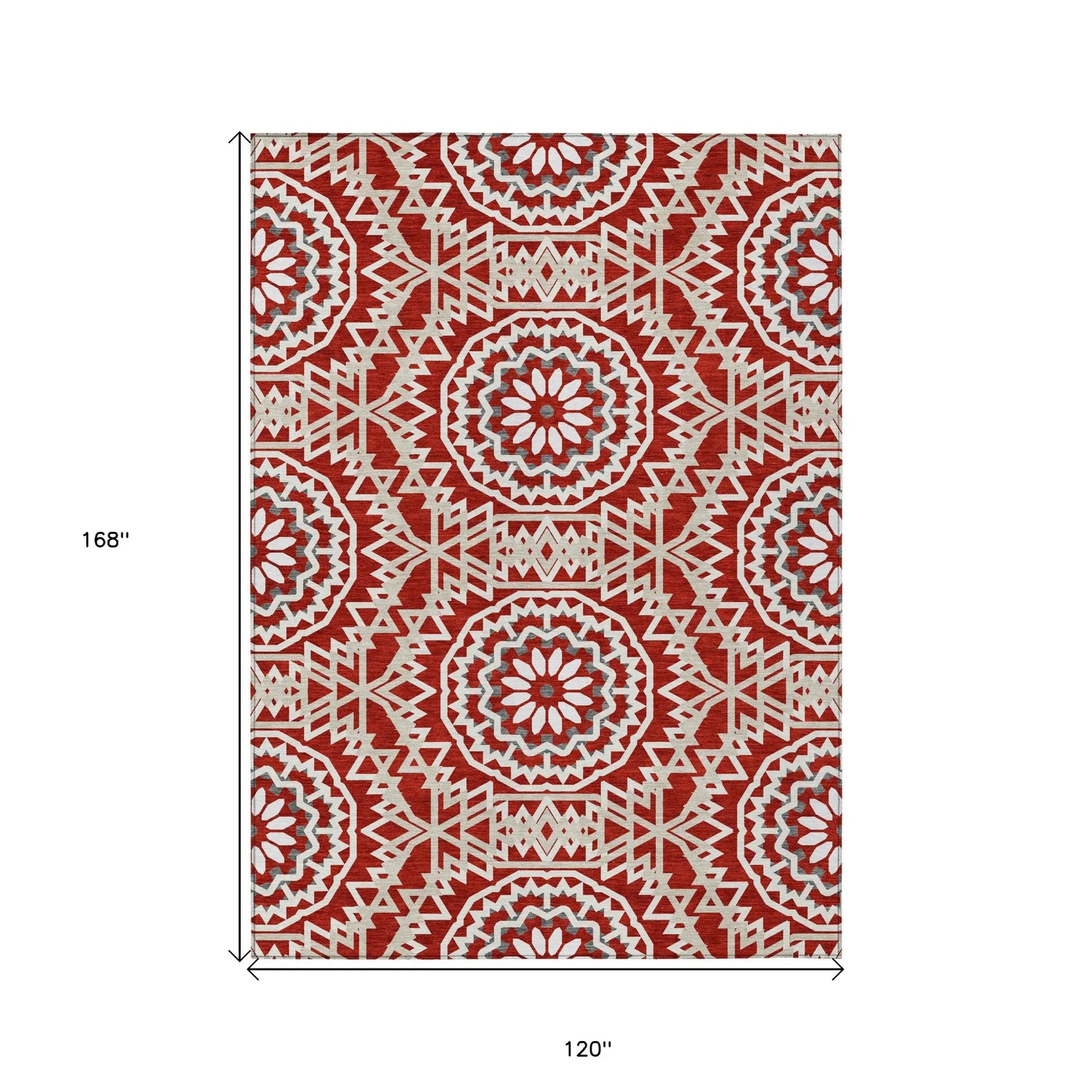 10′ X 14′ Red Beige And Ivory Floral Medallion Washable Indoor Outdoor Area Rug — view 3