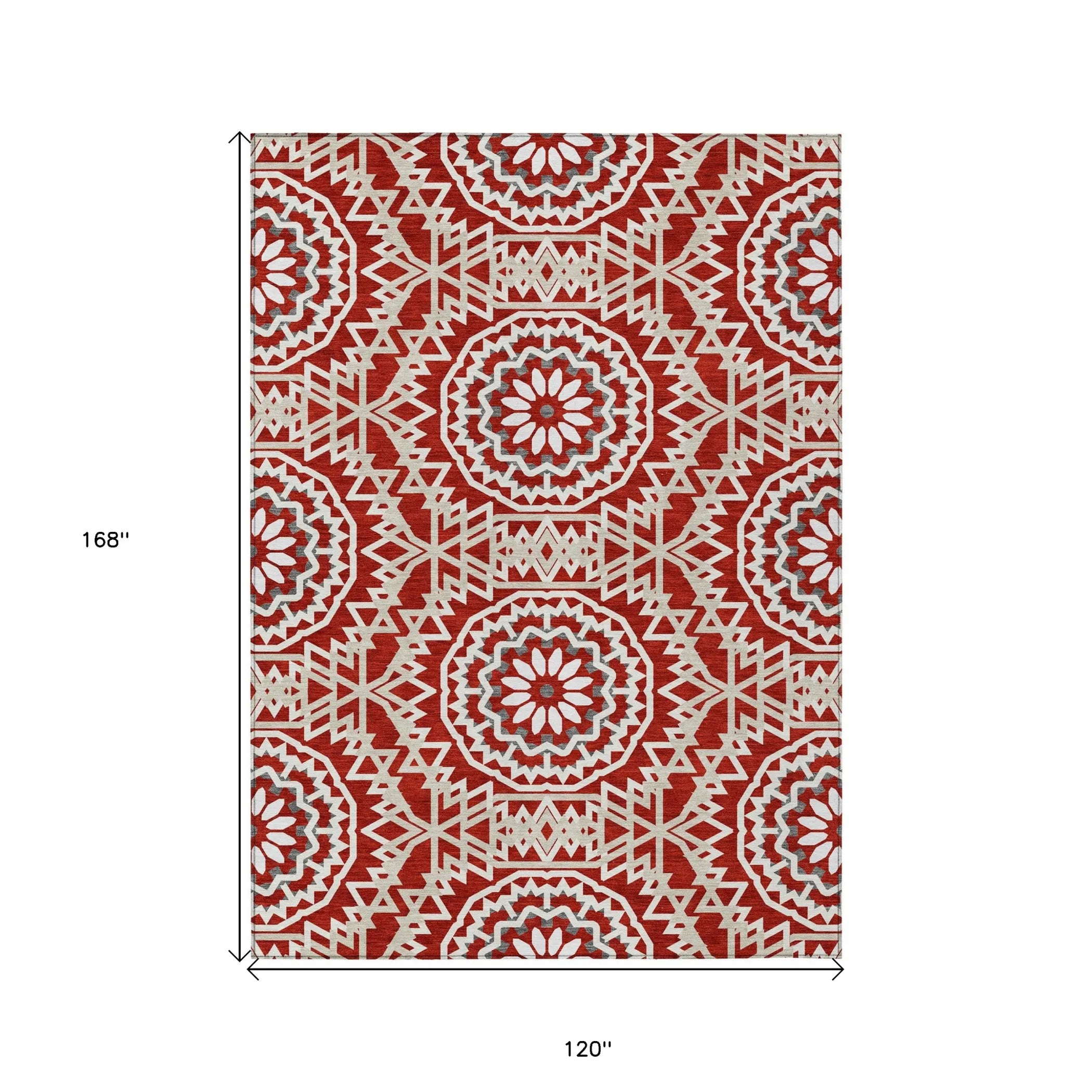 10′ X 14′ Red Beige And Ivory Floral Medallion Washable Indoor Outdoor Area Rug — view 3