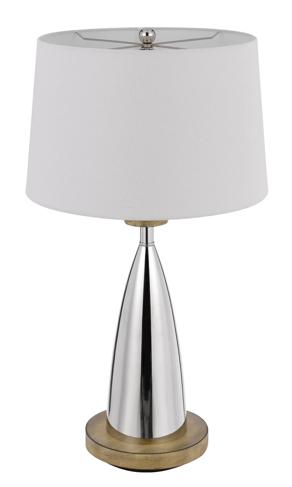 31″ Brown Metal Geometric USB Table Lamp With White Empire Shade — view 4