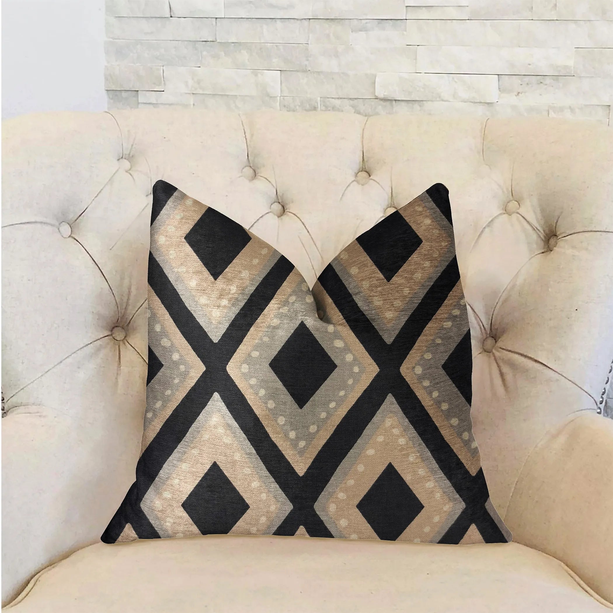Plutus Jager Dotz Blue and Beige Luxury Throw Pillow — view 2