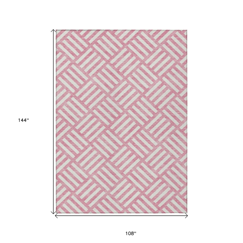 9′ X 12′ Pink And Ivory Geometric Washable Indoor Outdoor Area Rug — view 3