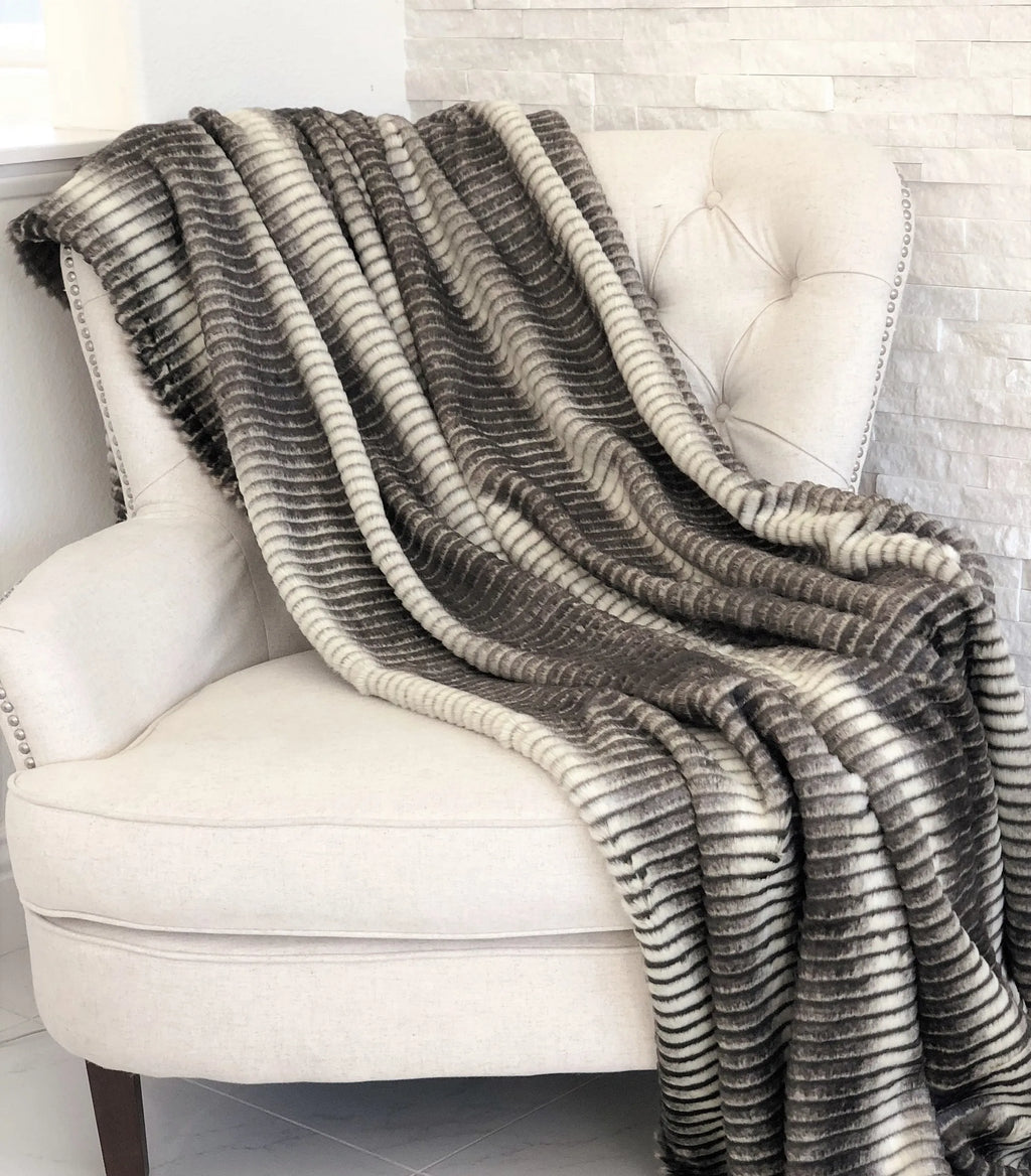 Plutus Gray and Taupe Faux Fur Luxury Throw — view 2