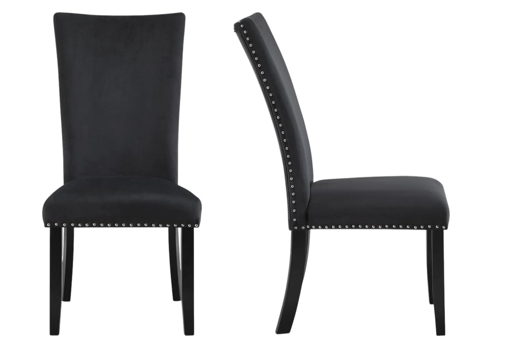 Set of Two Black Upholstered Velvet Dining Side Chairs — view 2