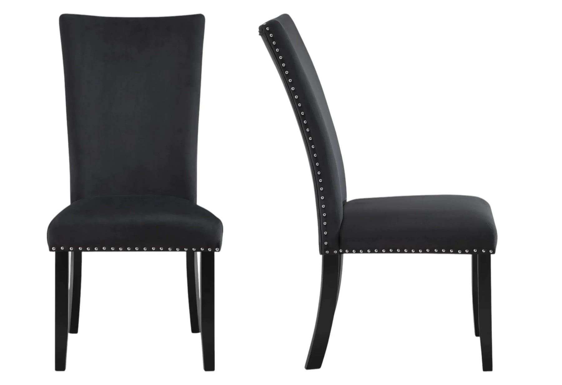 Set of Two Black Upholstered Velvet Dining Side Chairs — view 2