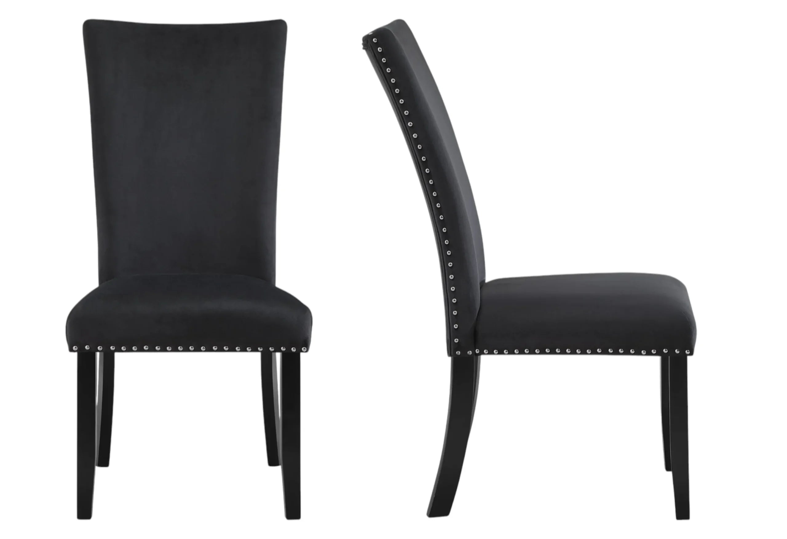 Set of Two Black Upholstered Velvet Dining Side Chairs — view 2