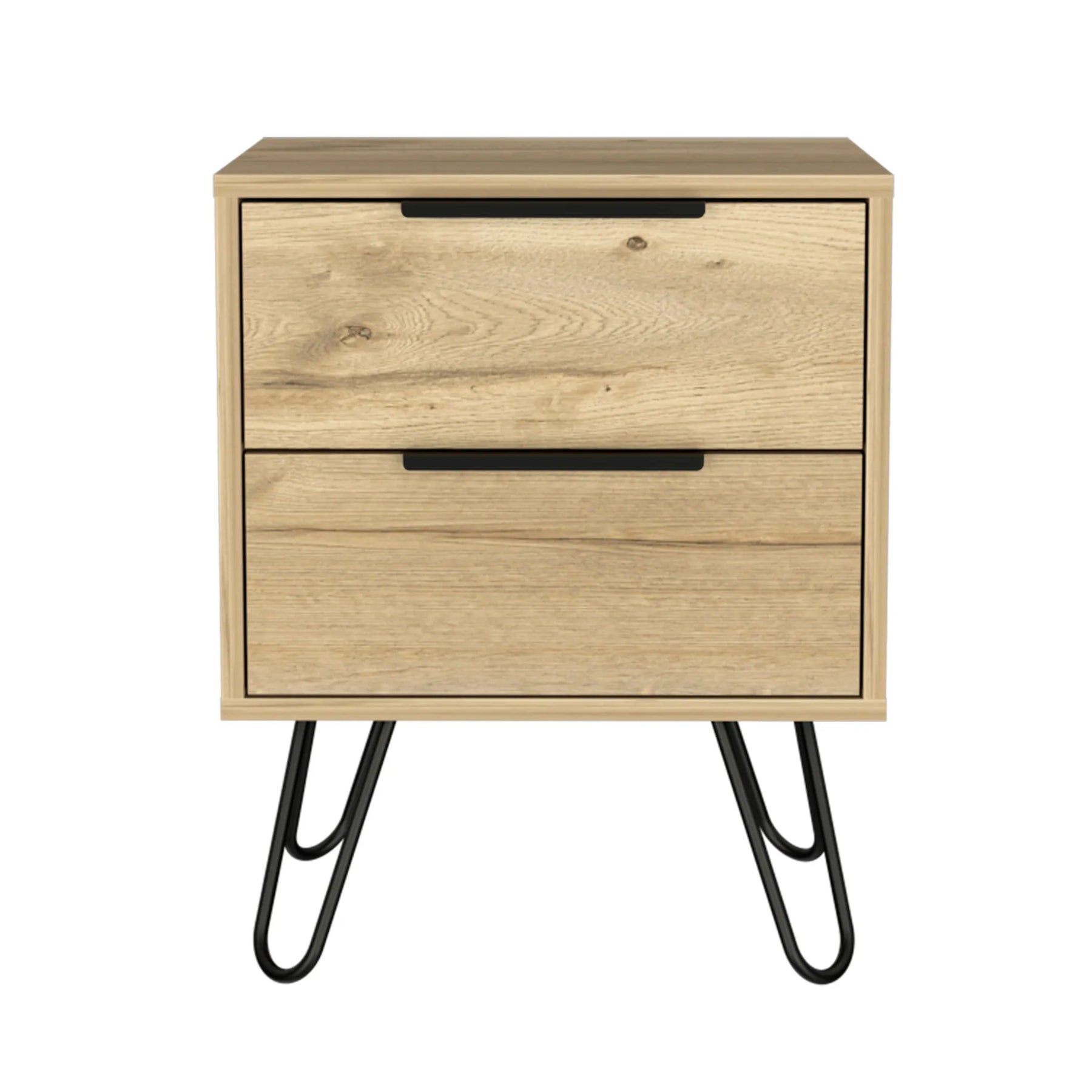22″ Oak Two Drawer Faux Wood Nightstand