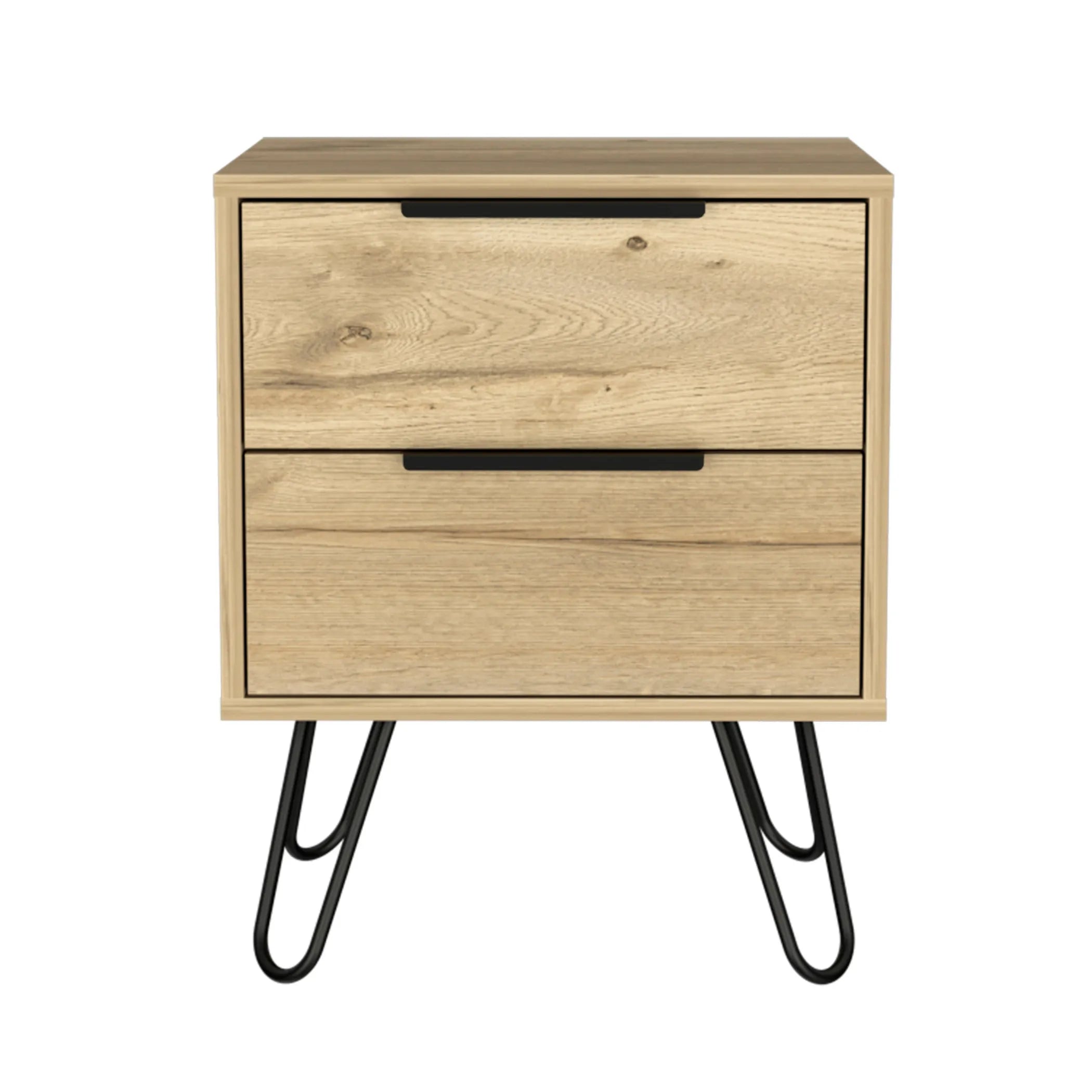 22″ Oak Two Drawer Faux Wood Nightstand