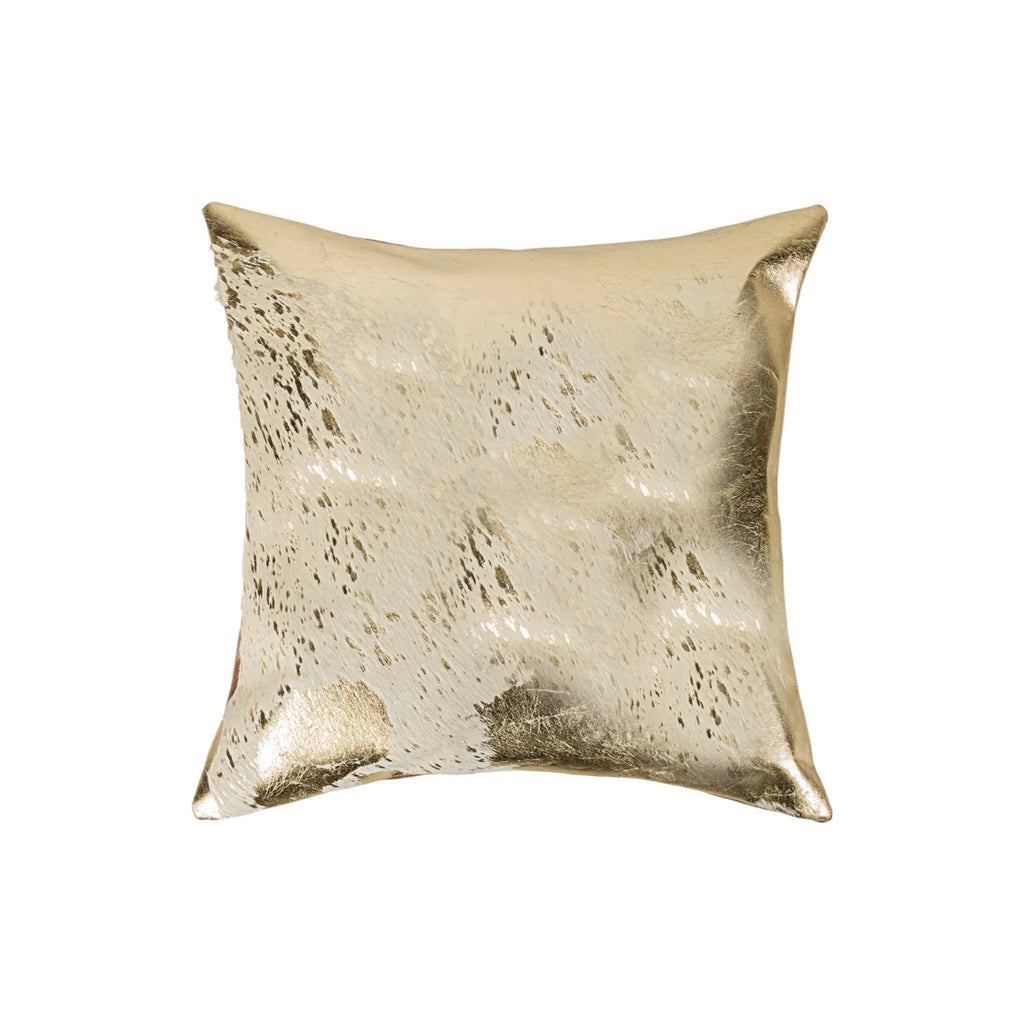 Set of Two 18″ Natural and Gold Abstract Cowhide Throw Pillows with Glitter — view 3