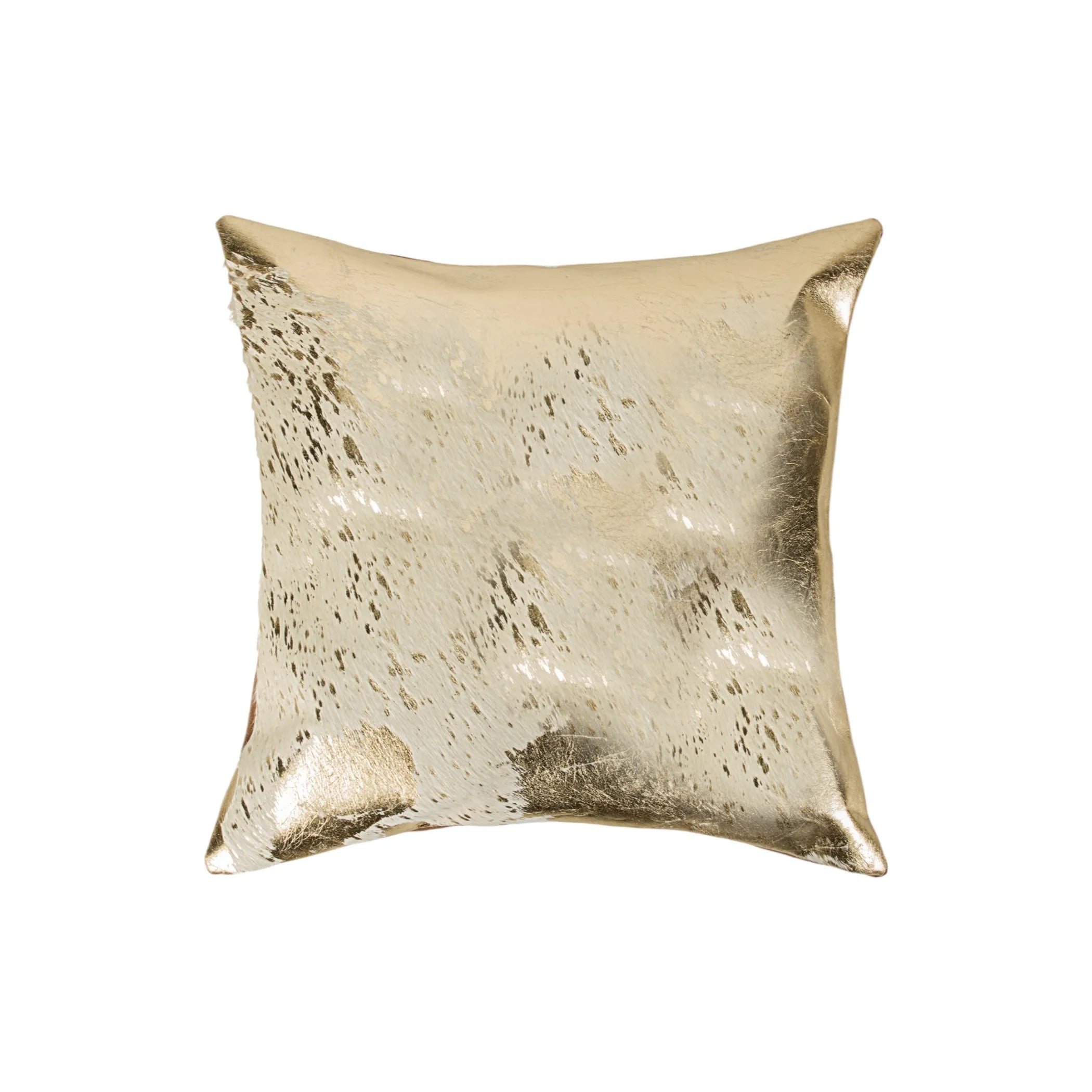 Set of Two 18″ Natural and Gold Abstract Cowhide Throw Pillows with Glitter — view 3