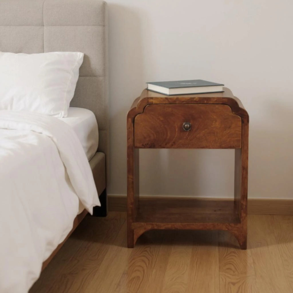 Solid Wood One Drawer Scallop Edge Nightstand
