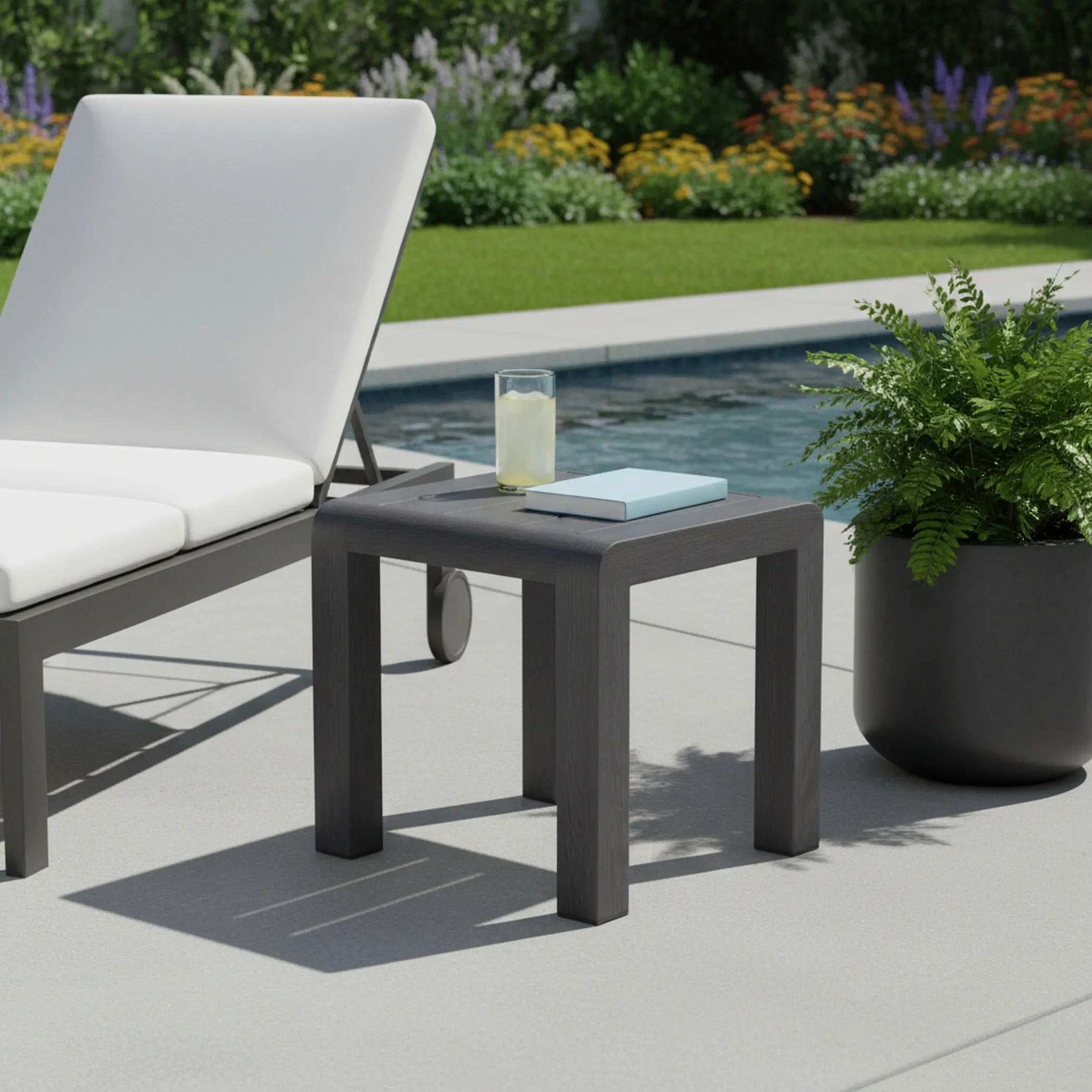 23″ Black Aluminum Square Outdoor Side Table — view 2