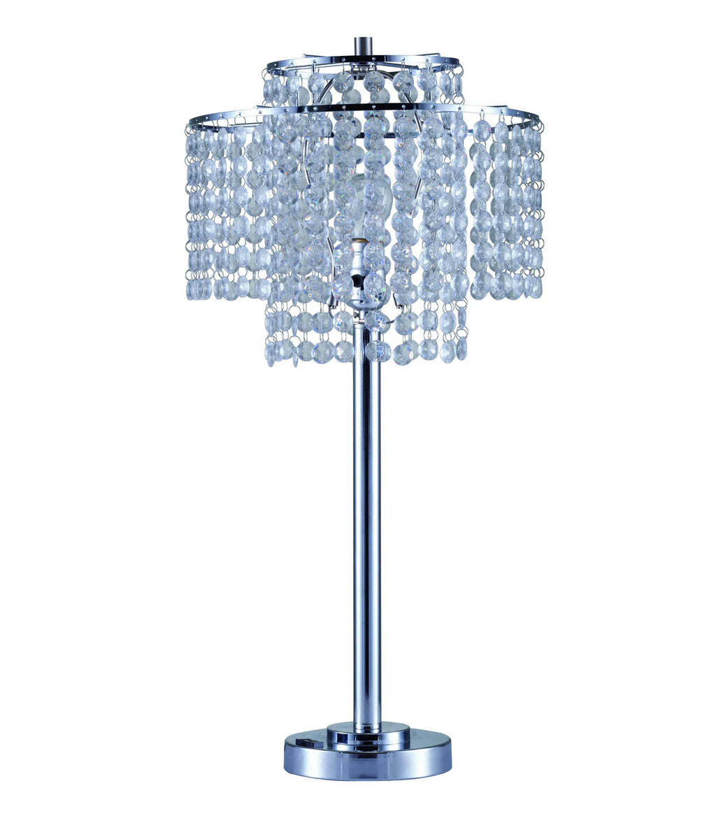 26″ Silver Glam Two Tier Chandelier USB Table Lamp