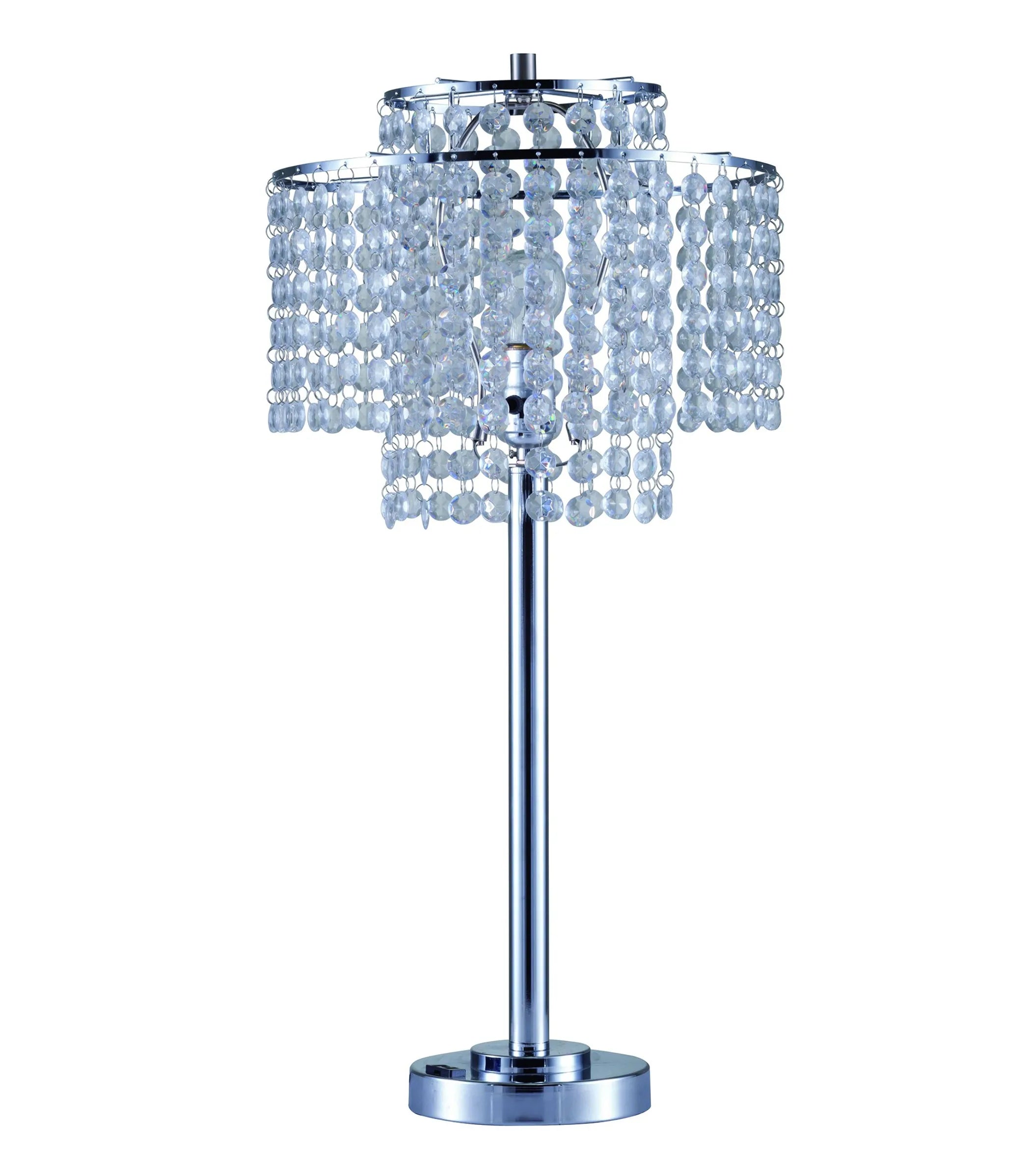 26″ Silver Glam Two Tier Chandelier USB Table Lamp