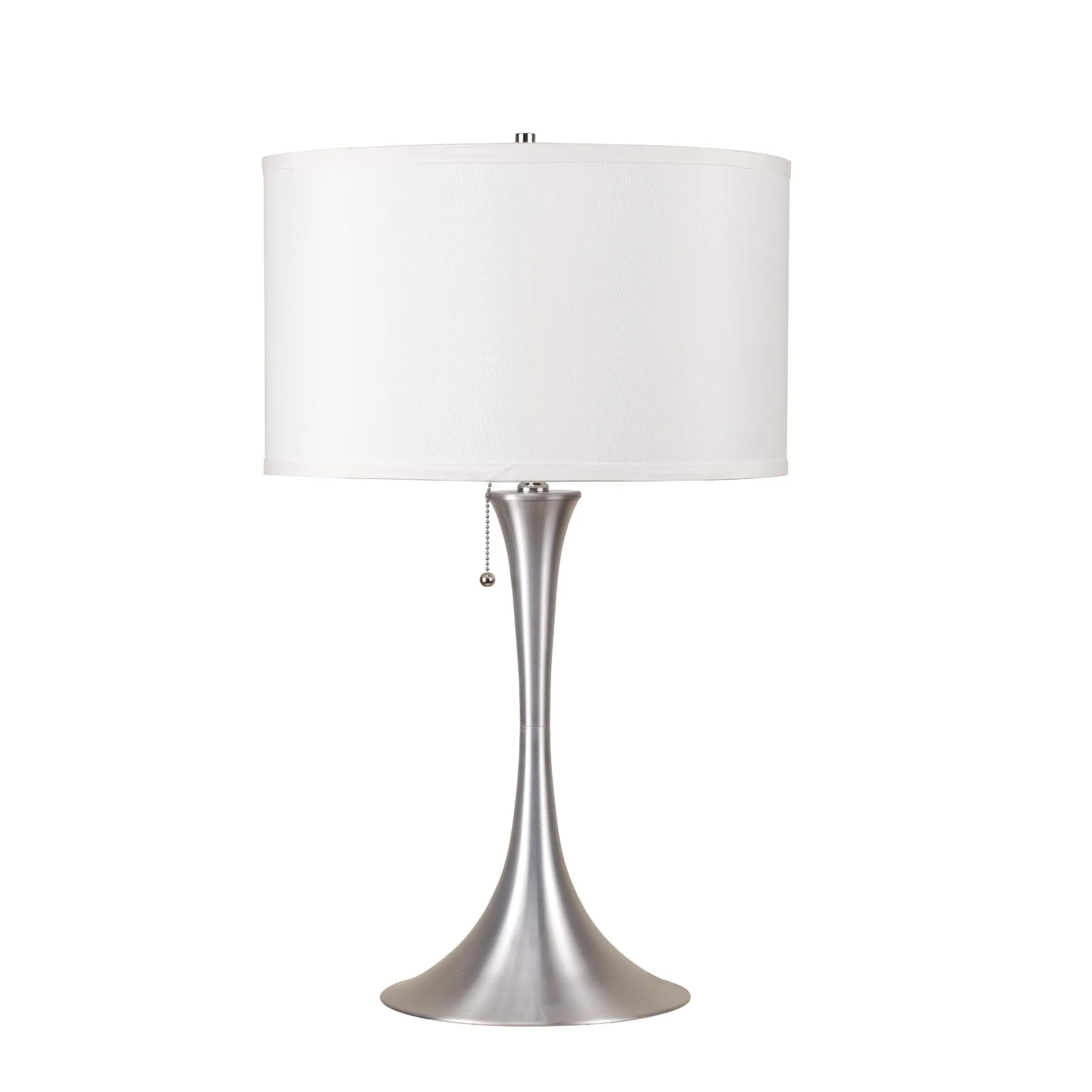 28″ Silver Metal Bedside Table Lamp With White Shade — view 3