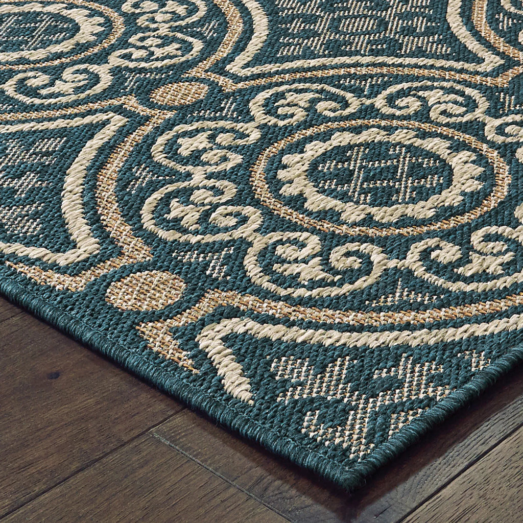 8′ x 10′ Blue and Gray Geometric Stain Resistant Indoor Outdoor Area Rug — view 3