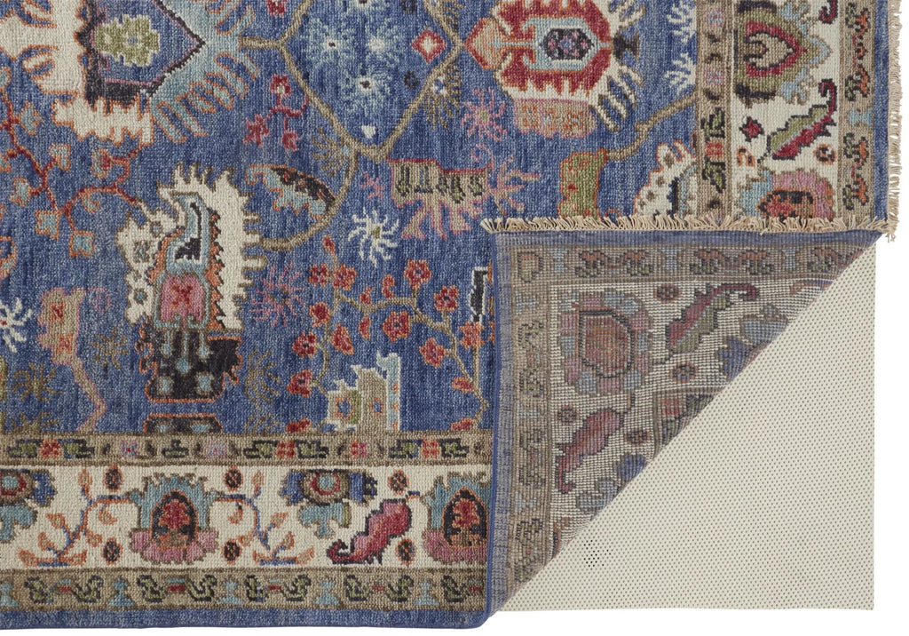 4′ X 6′ Blue And Red Wool Floral Hand Knotted Stain Resistant Area Rug — view 4