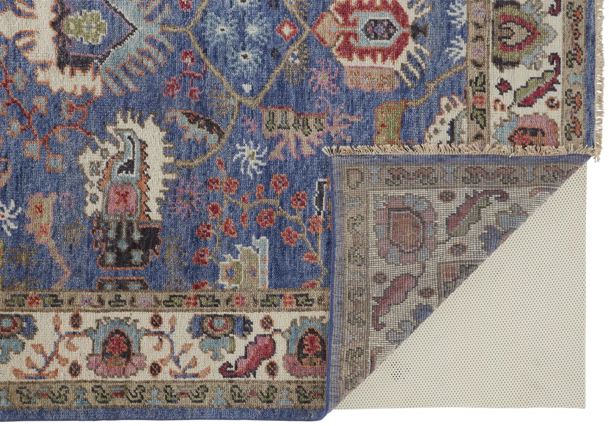 4′ X 6′ Blue And Red Wool Floral Hand Knotted Stain Resistant Area Rug — view 4