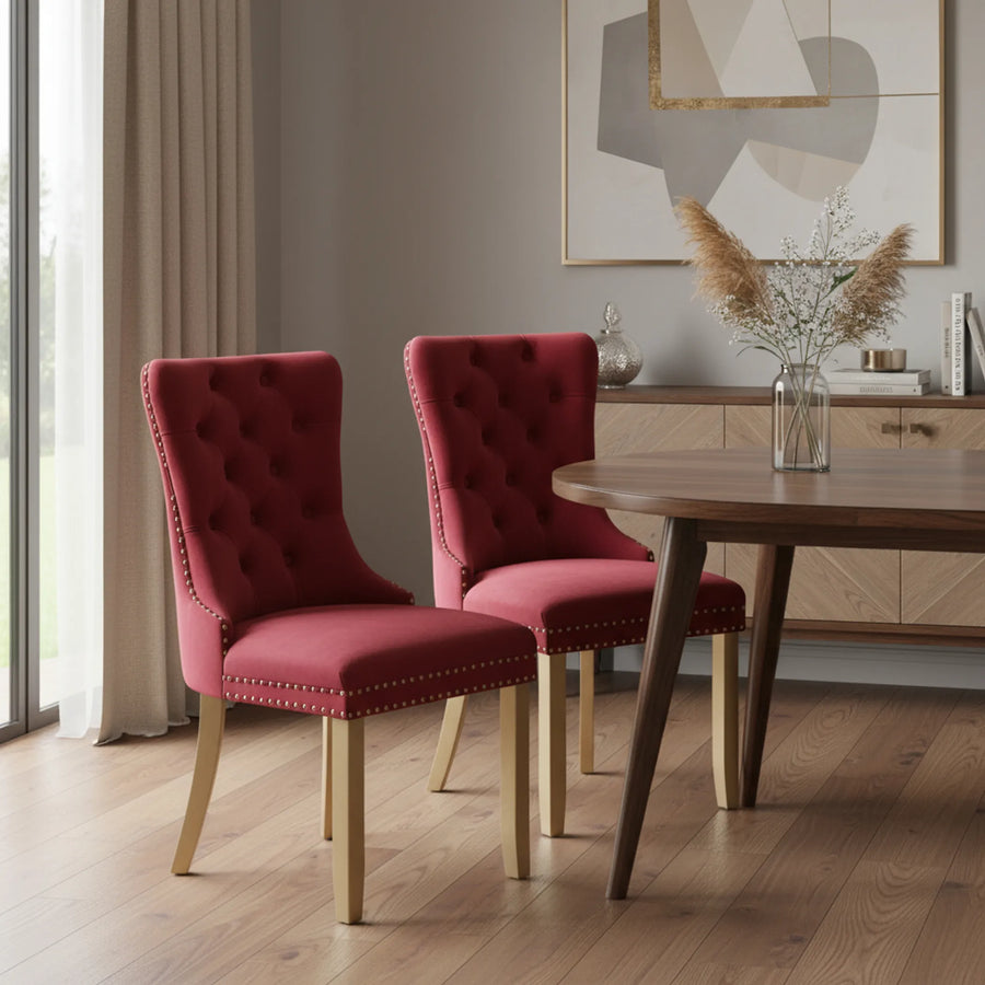Set of Two Tufted Velvet And Solid Wood Dining Side Chairs — view 2