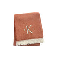 Herringbone Cotton Blend K Initial Throw Blanket with Tassels And Embroidery