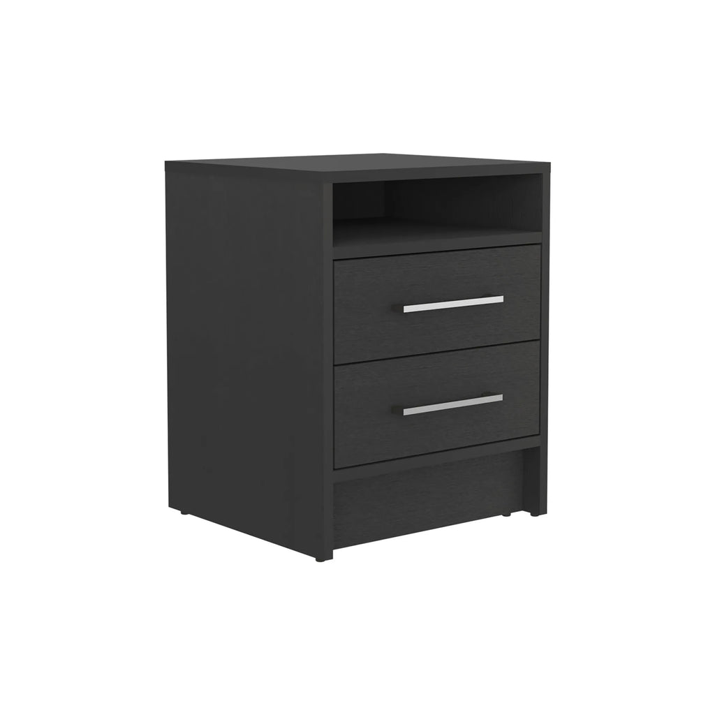 20″ Black Two Drawer Faux Wood Nightstand