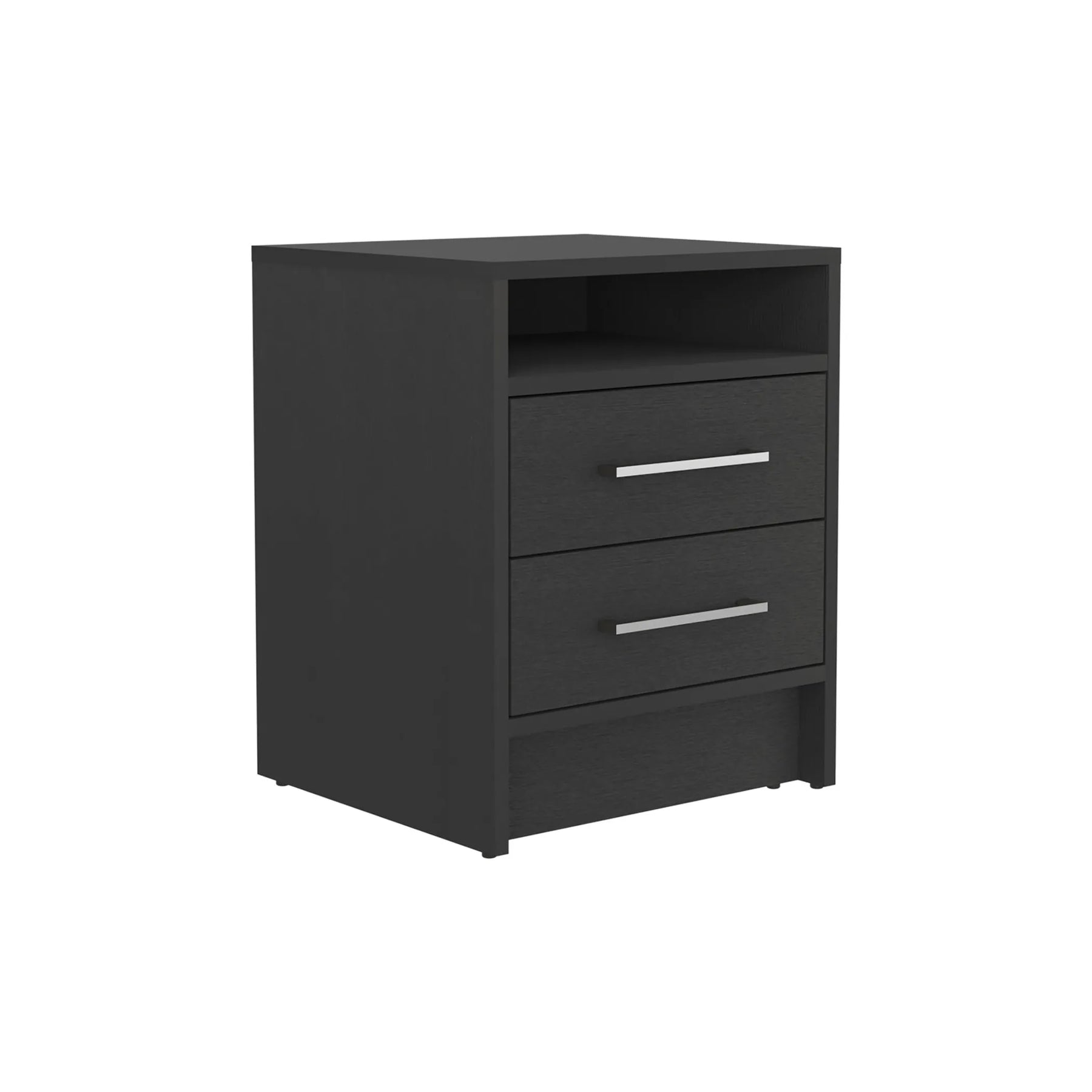 20″ Black Two Drawer Faux Wood Nightstand