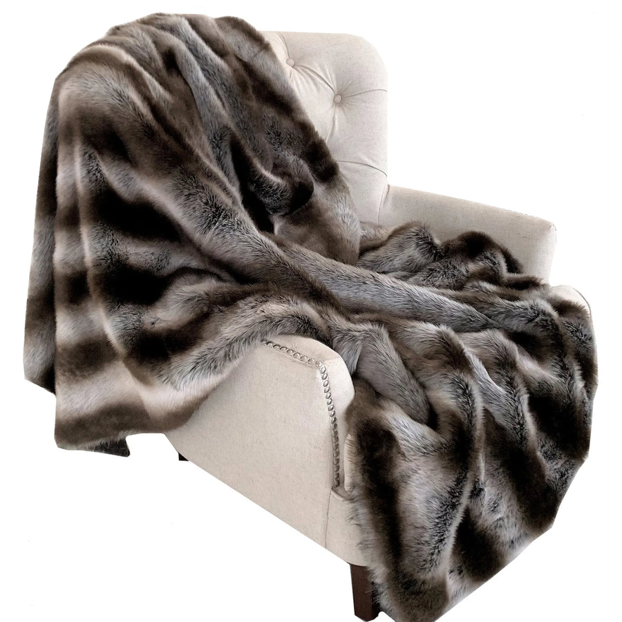 Plutus Fancy Gray Silver Chinchilla Faux Fur Handmade Luxury Throw