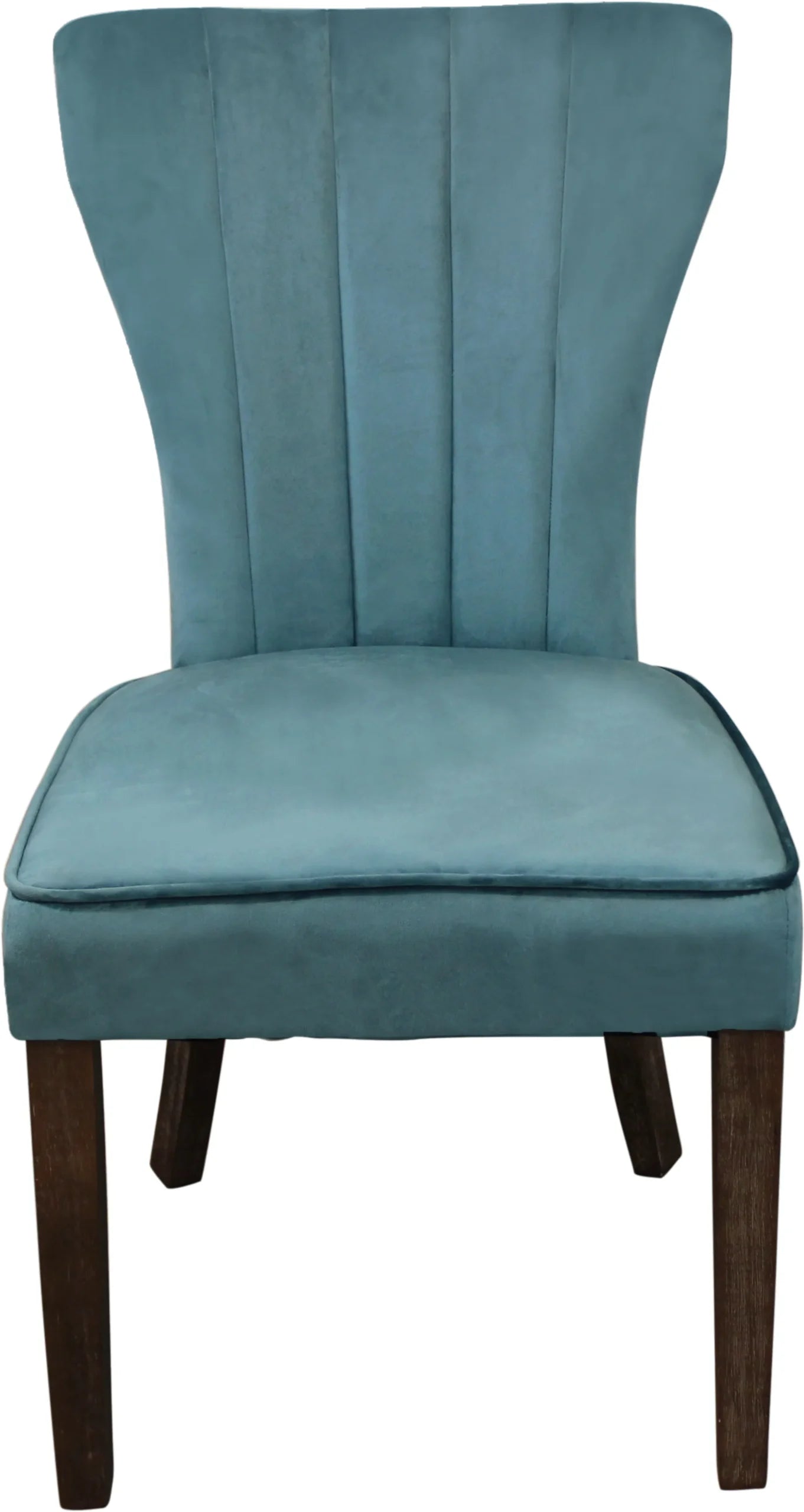 Set of Two Teal Blue And Brown Upholstered Velvet Dining Parsons Chairs — view 3