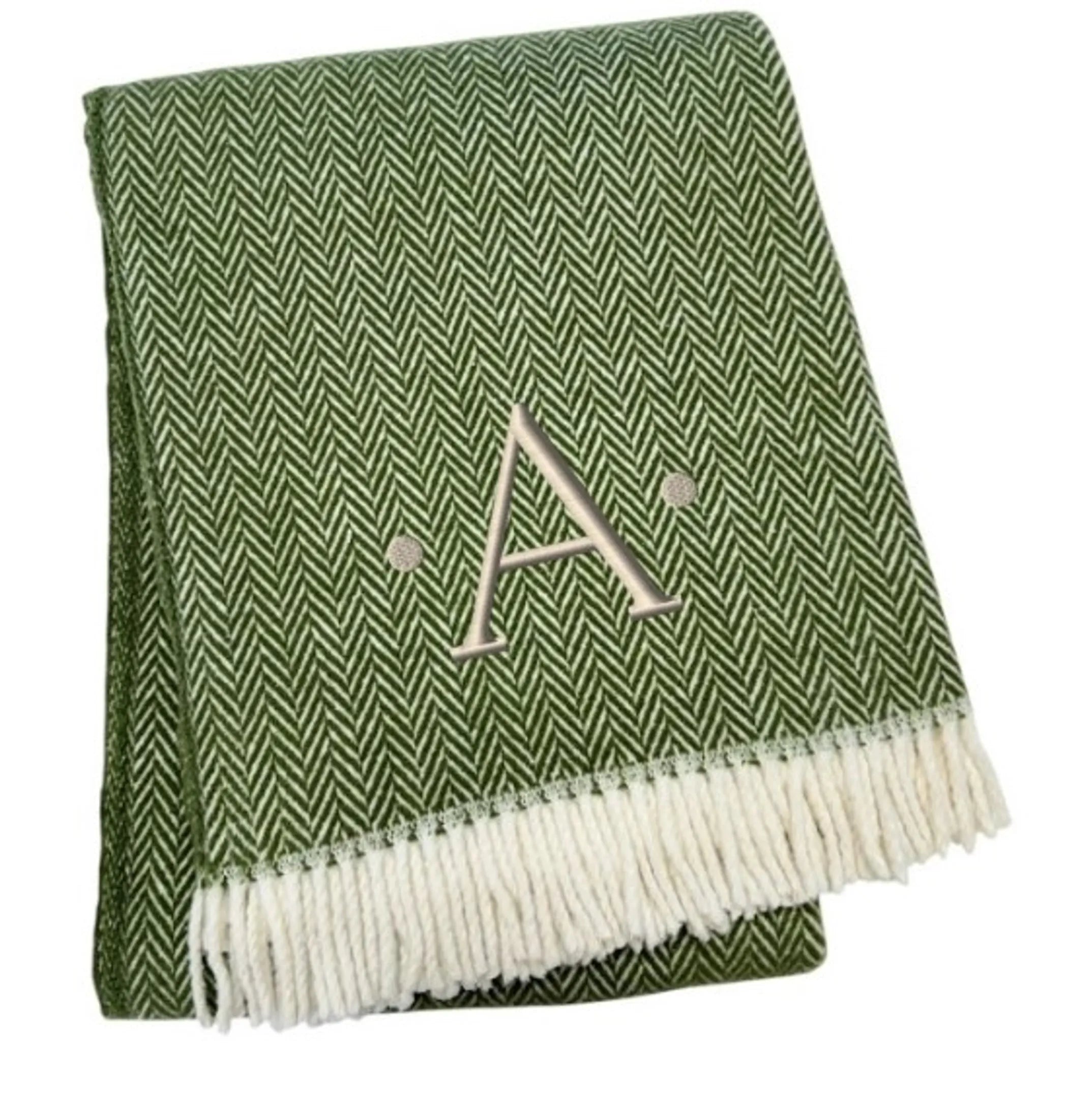 Herringbone Cotton Blend A Initial Throw Blanket with Tassels And Embroidery — view 3