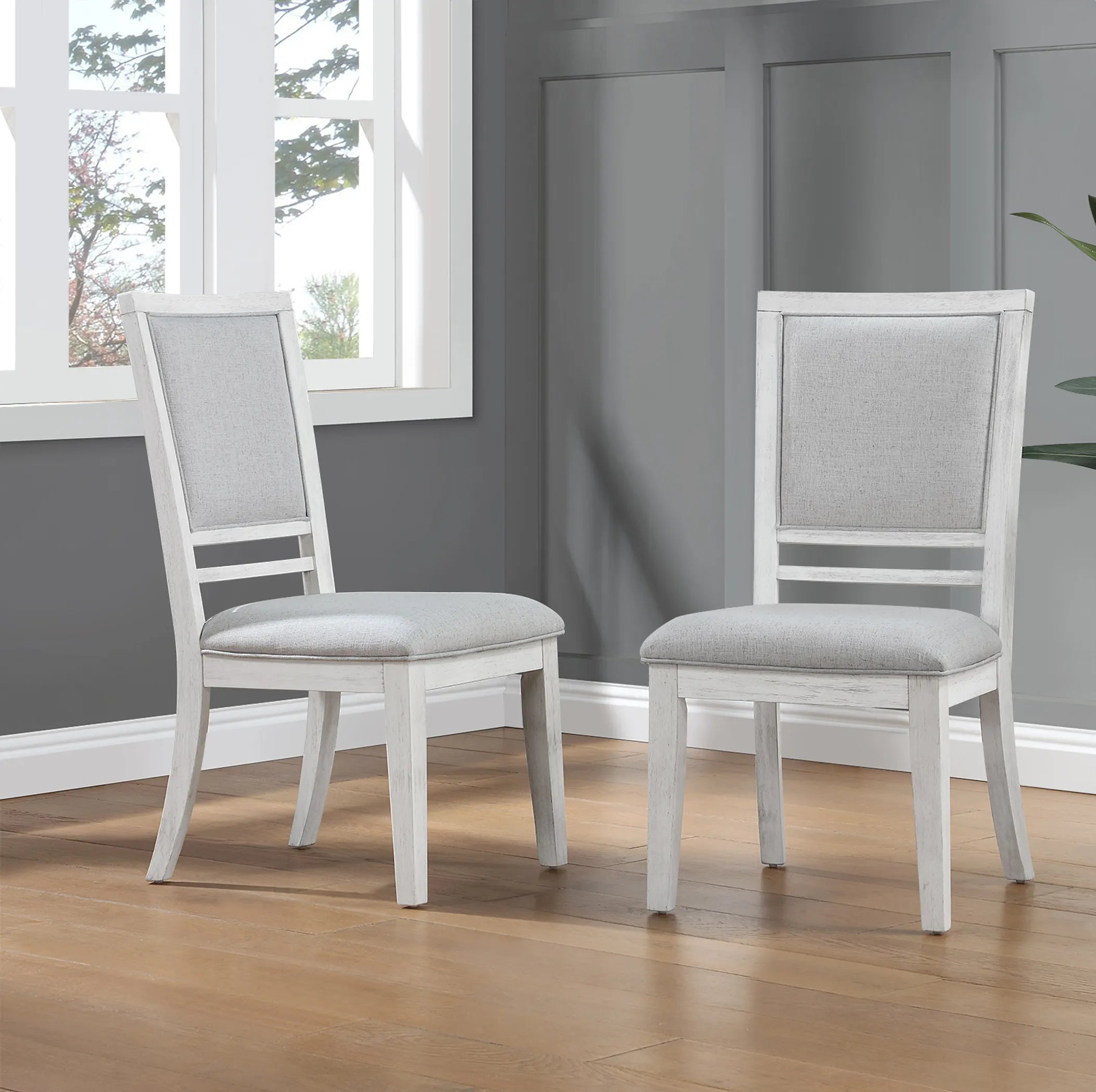 Sunset Trading Dover Dining Side Chair | Padded Upholstered Seat & Back | Set of 2 | Cerused White Oak Wood — view 2