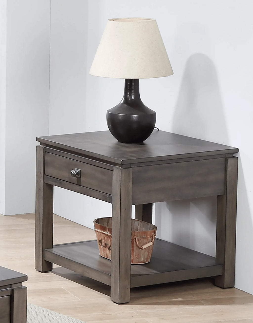 Sunset Trading Shades of Gray End Table with Drawer and Shelf — view 2