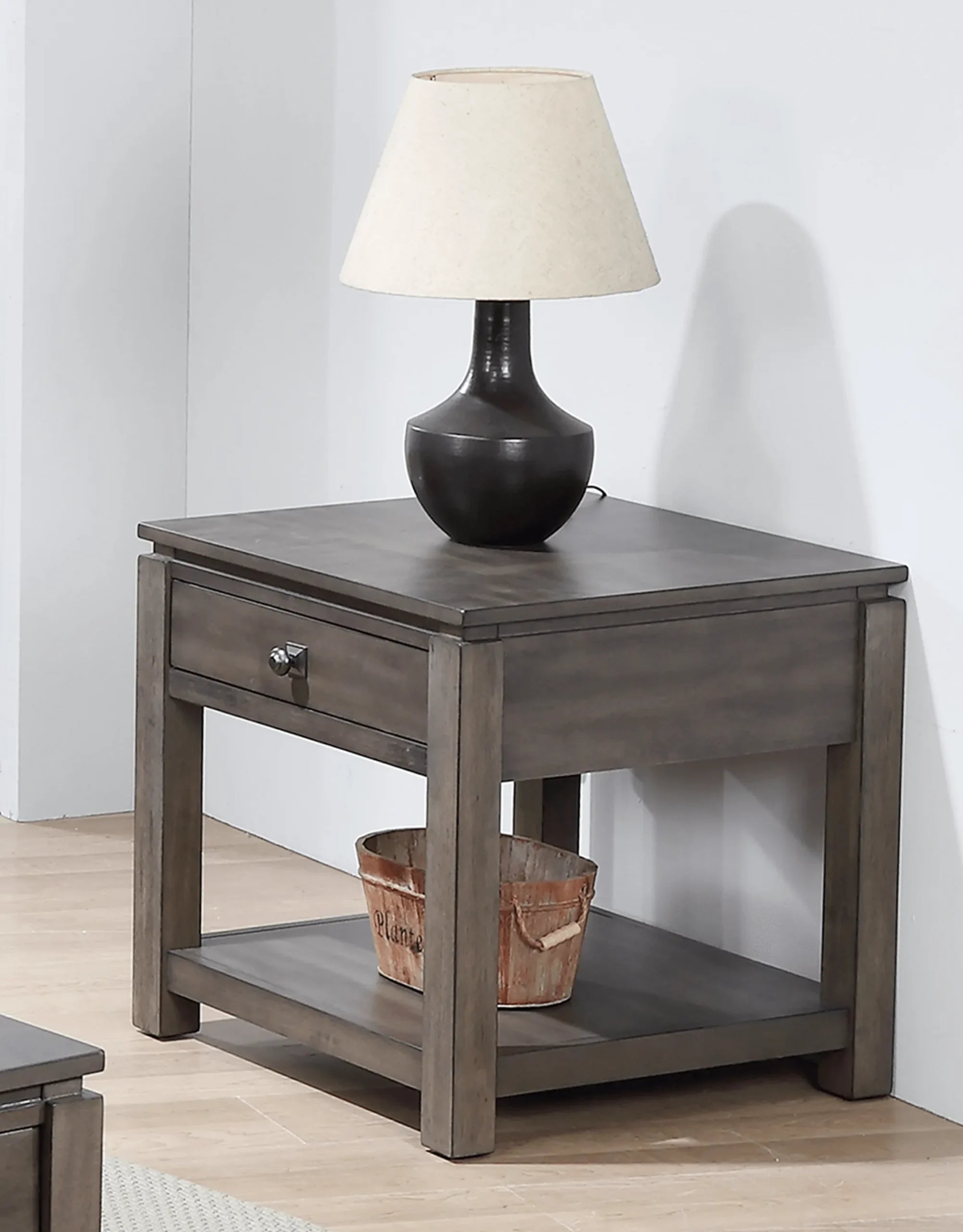 Sunset Trading Shades of Gray End Table with Drawer and Shelf — view 2