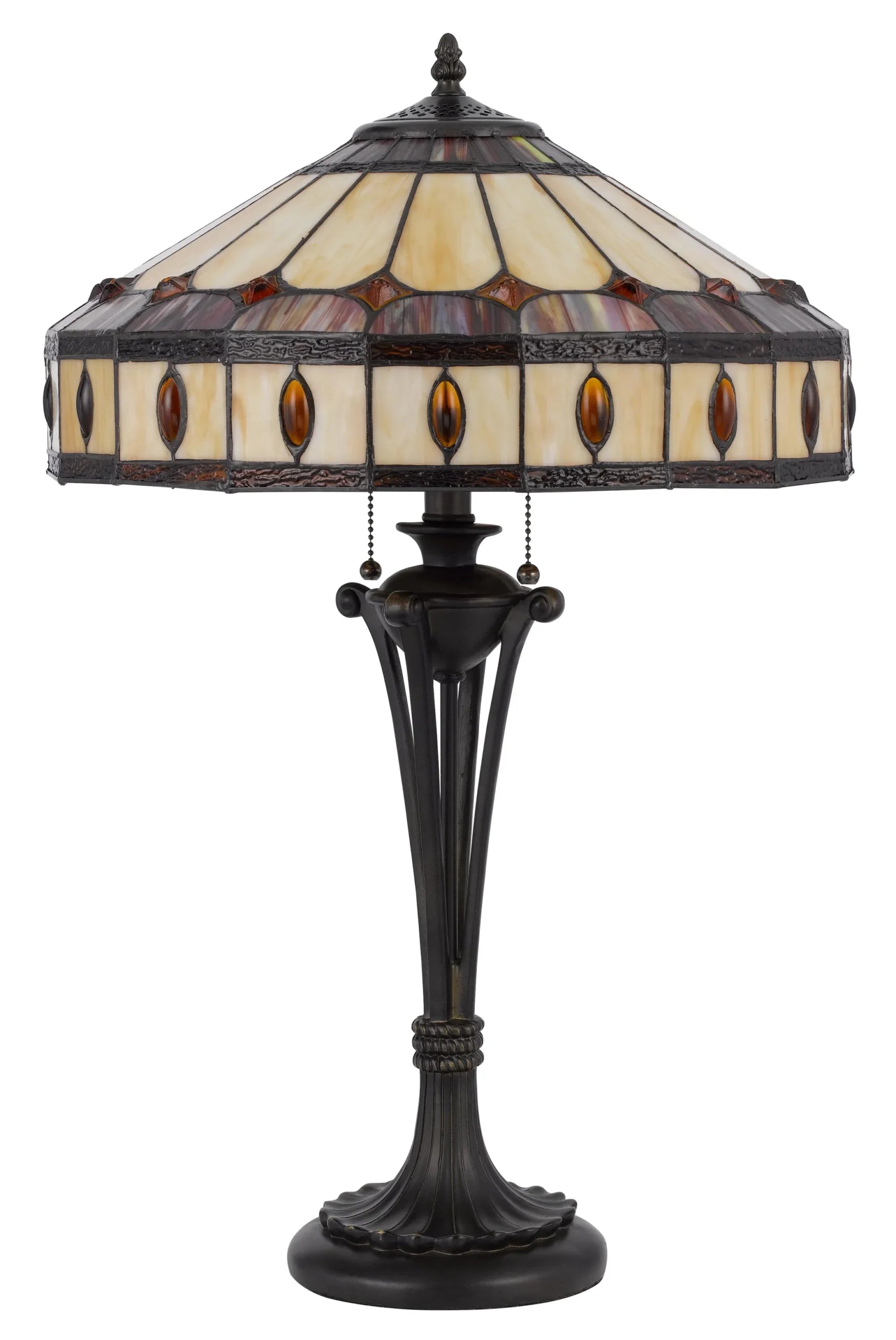 26″ Black Metal Two Light Candlestick Table Lamp With Ivory and Red Dome Shade — view 2