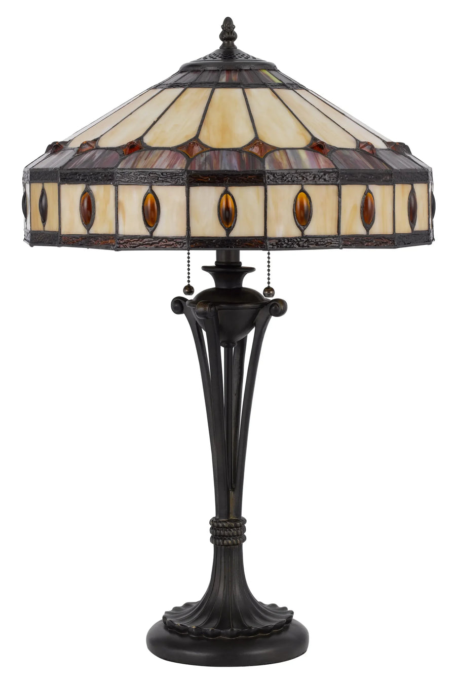 26″ Black Metal Two Light Candlestick Table Lamp With Ivory and Red Dome Shade — view 2