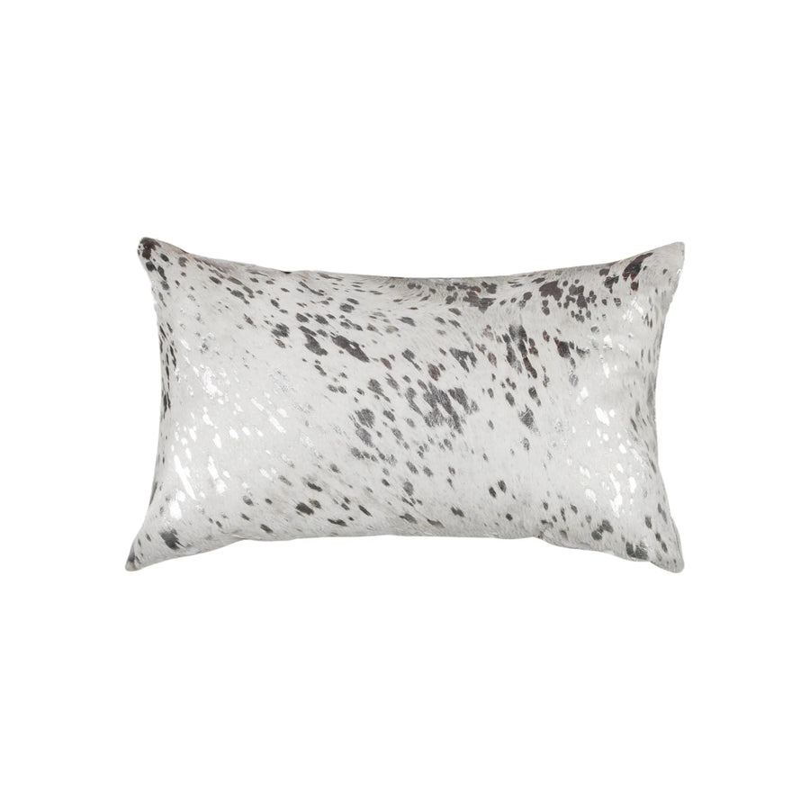 Set of Two 12″ X 20″ Gray and Silver Abstract Cowhide Lumbar Throw Pillows with Glitter