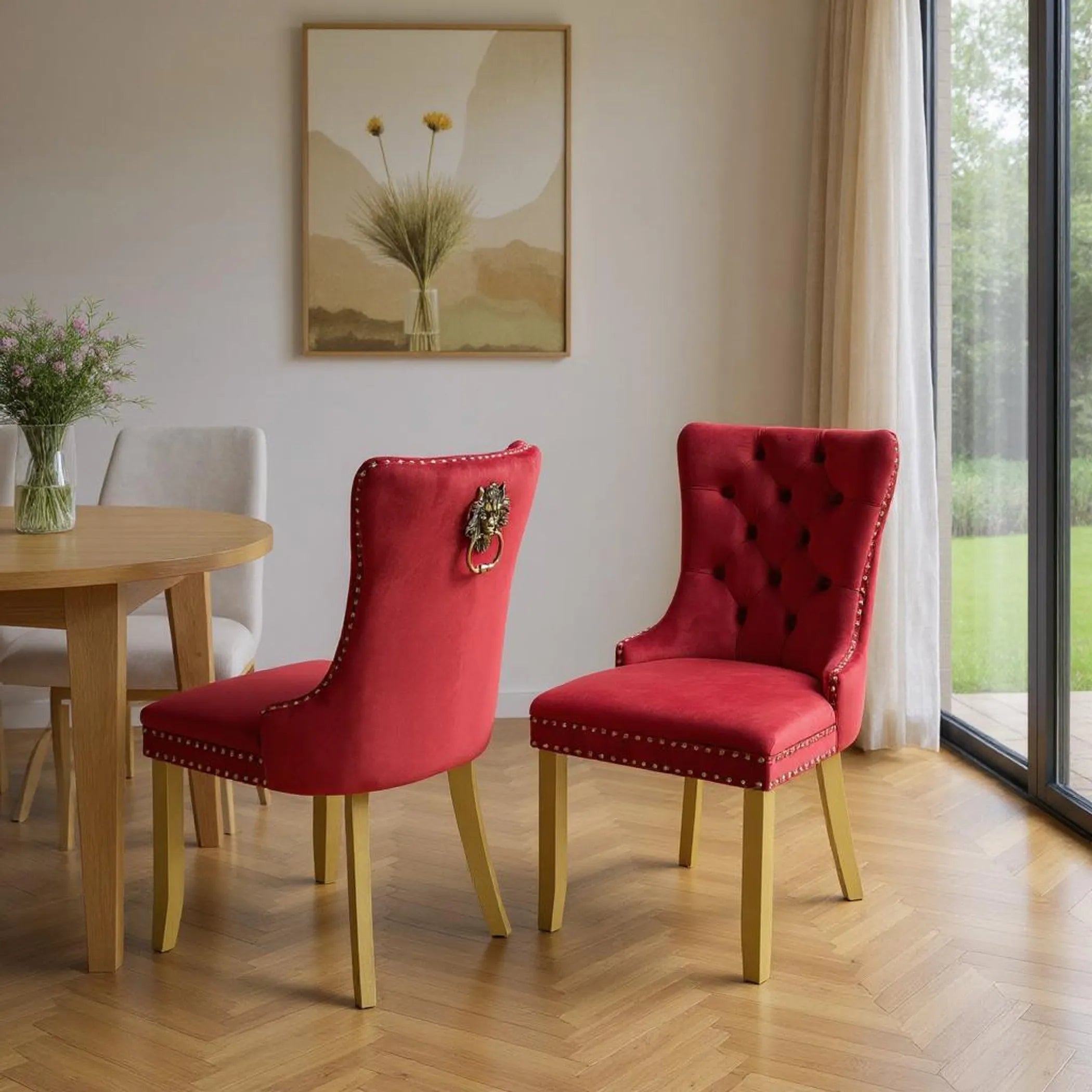 Set of Two Tufted Velvet And Solid Wood Dining Side Chairs